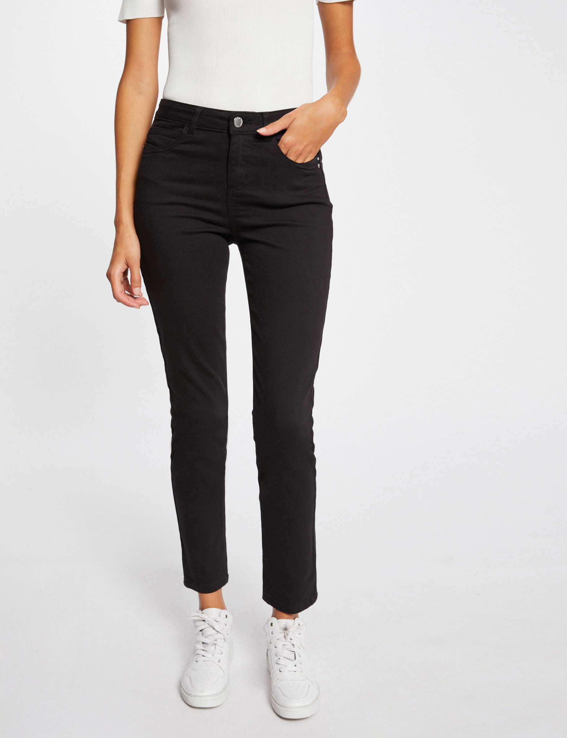 Slim-Hose mit normaler Taille schwarz damen