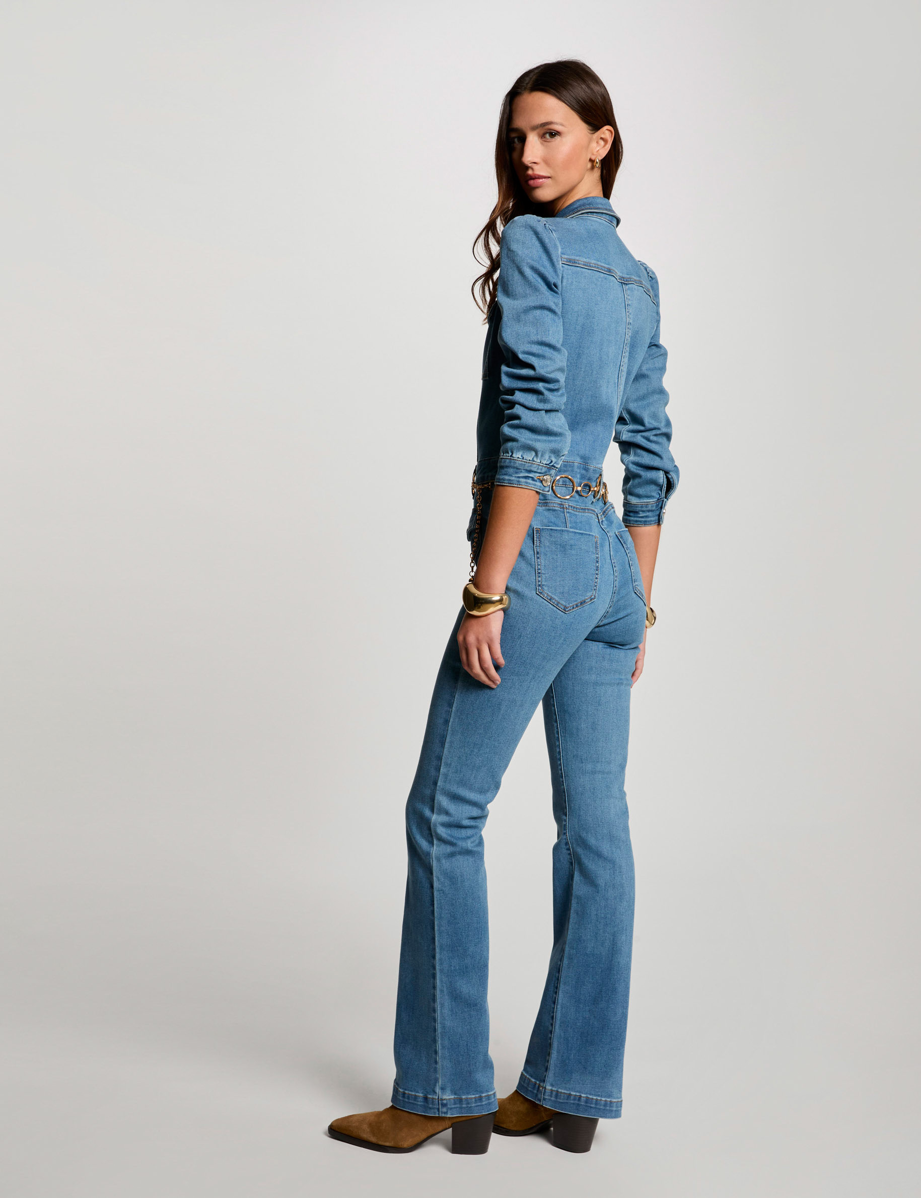 Combinaison longue en jean denim stone femme