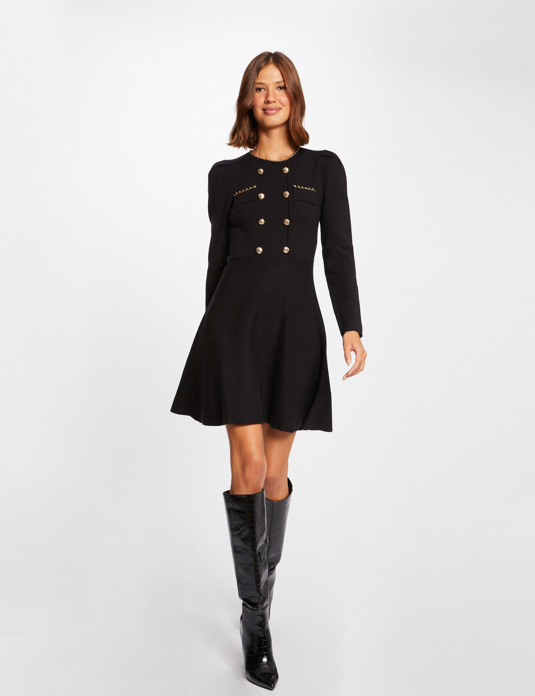 Robe pull trapèze avec boutons noir femme