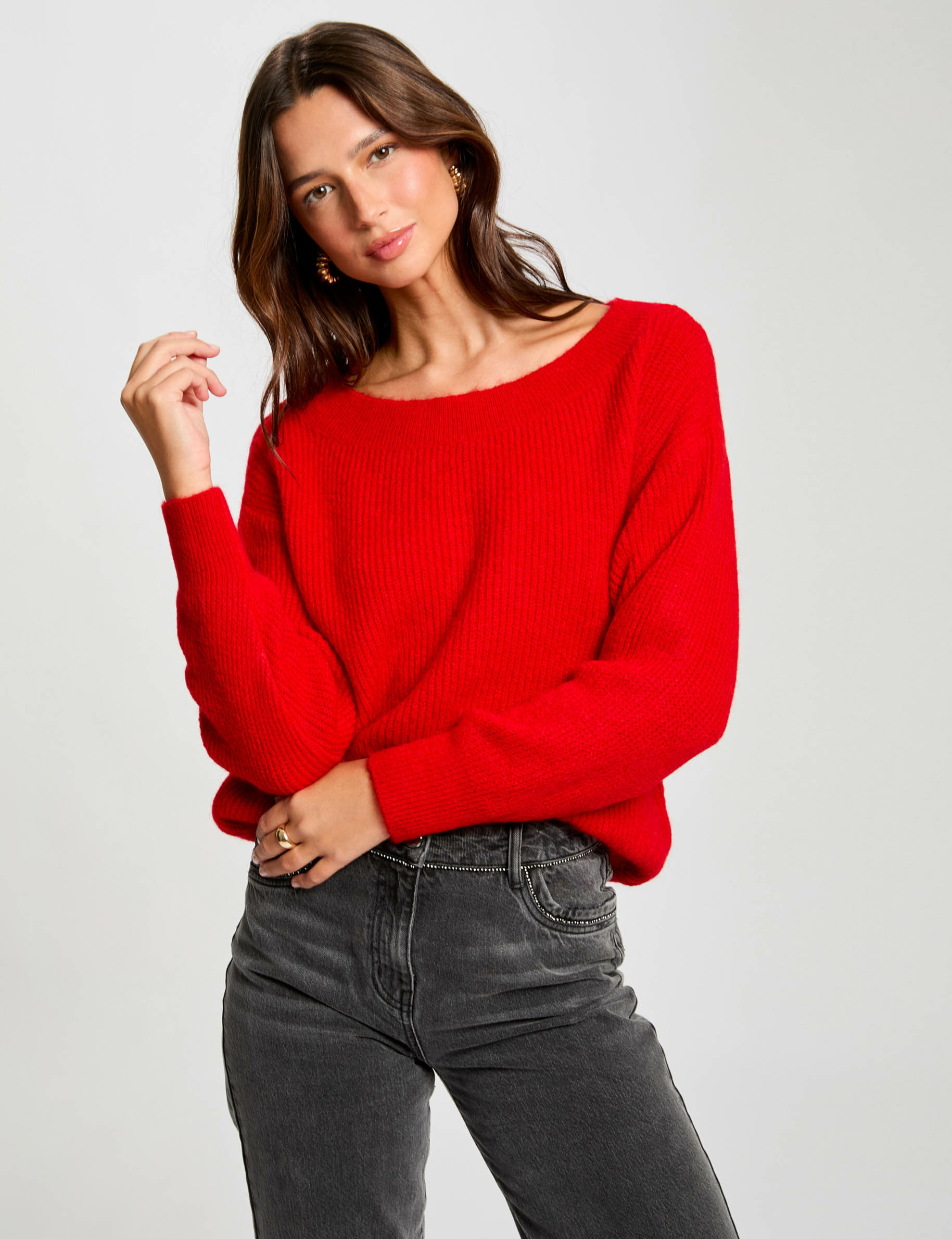 Rundhalsausschnitt Pullover rot damen