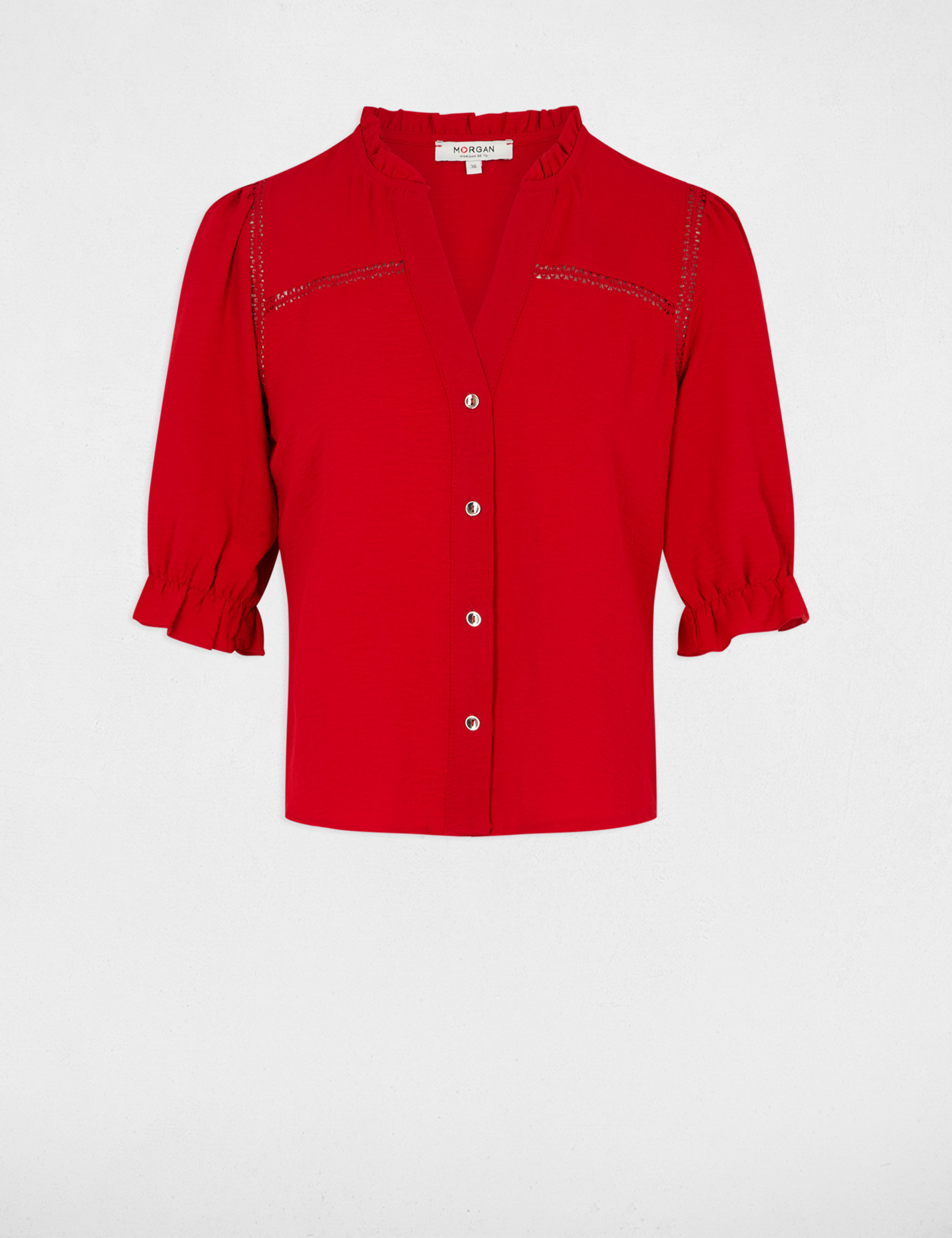 Blouse manches 3/4 rouge femme