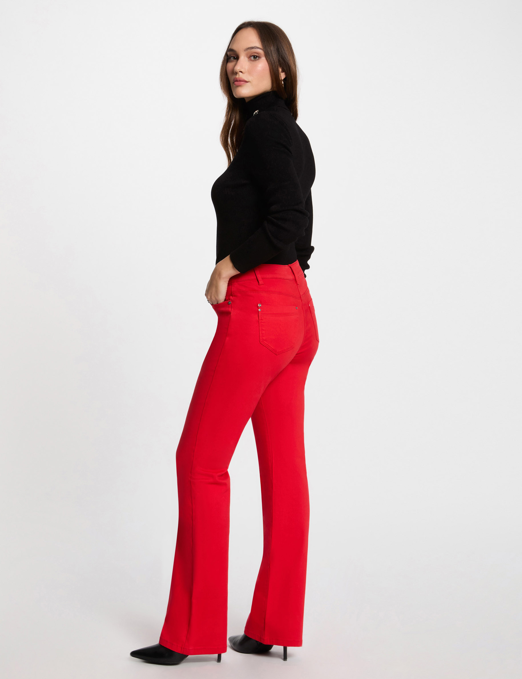 Bootcut-Hose mit Knopfverschluss rot damen