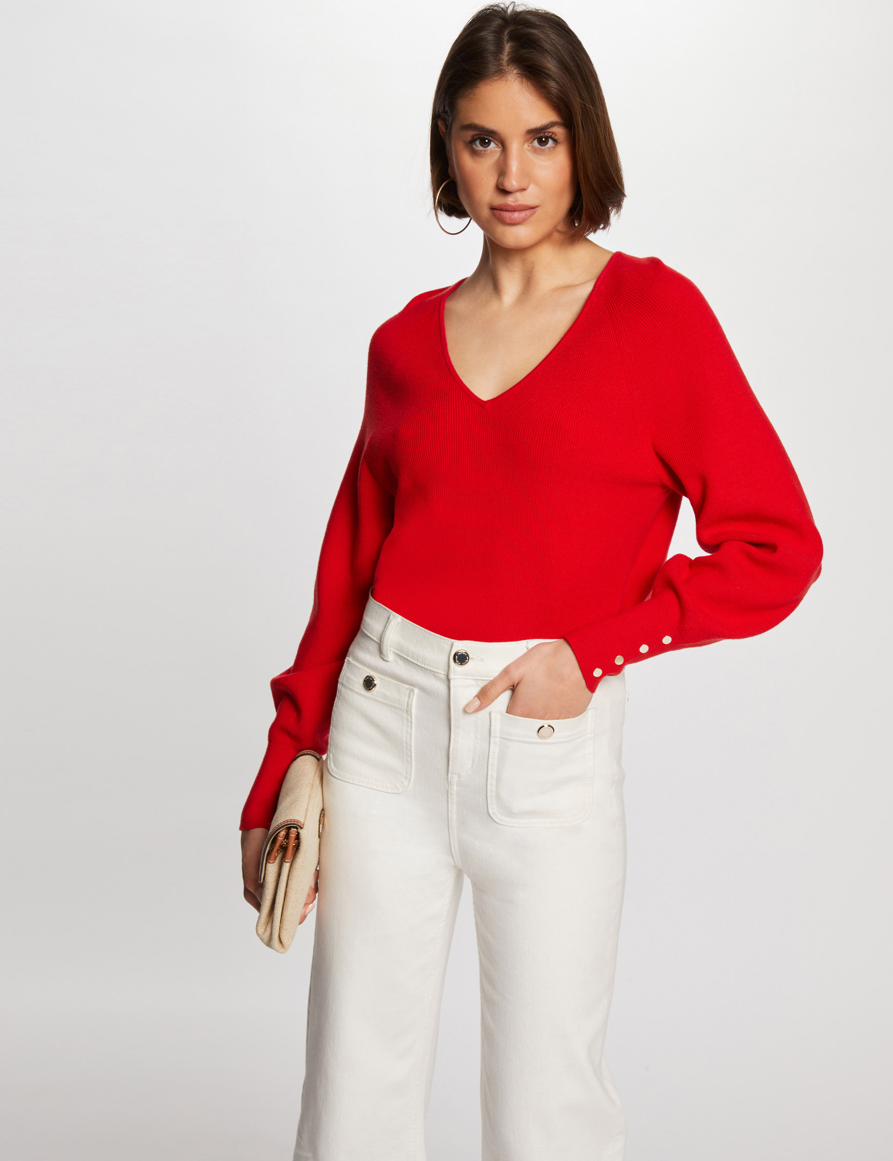 Langarm-Pullover mit V-Kragen rot damen