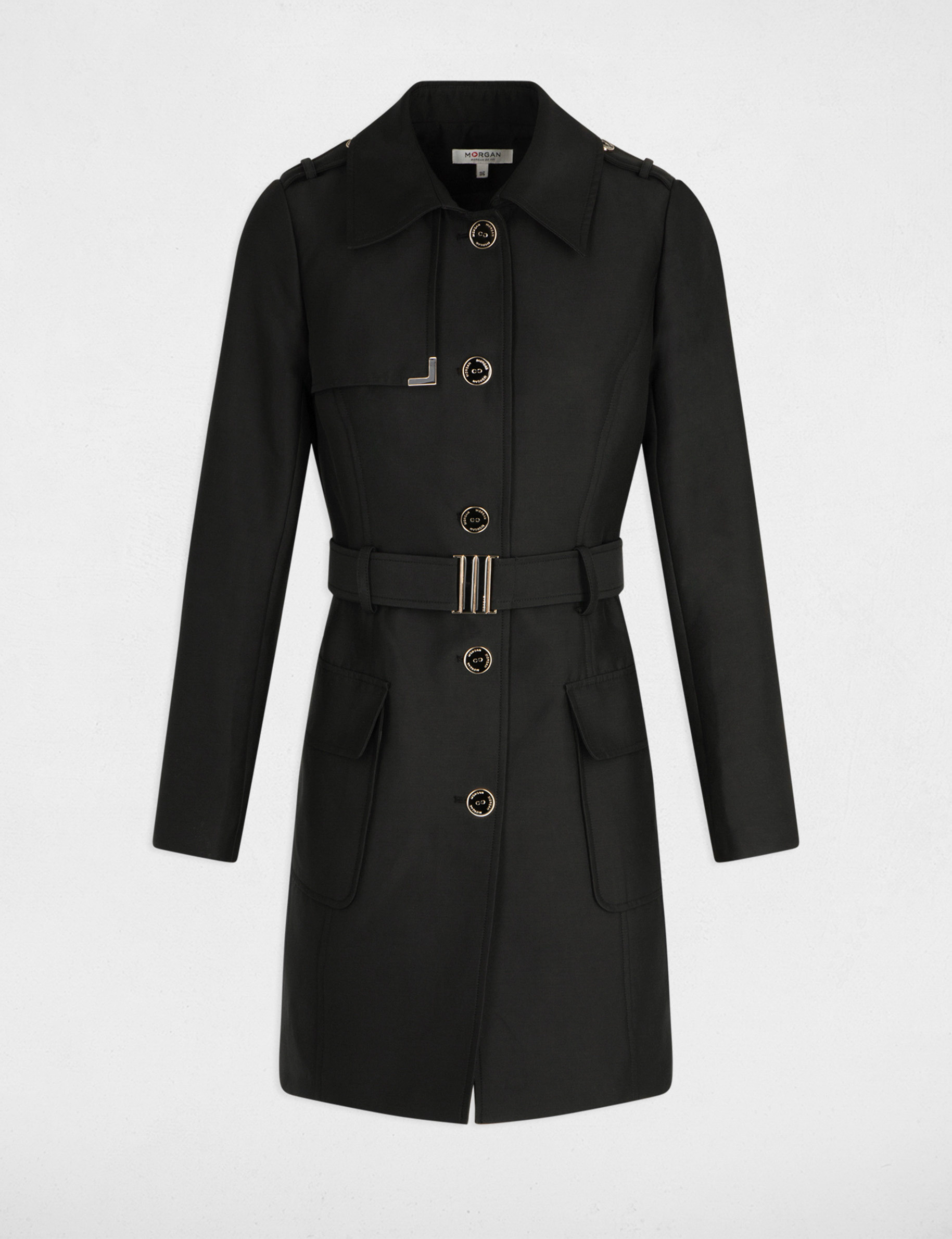 Langer Trenchcoat mit Gürtel schwarz damen