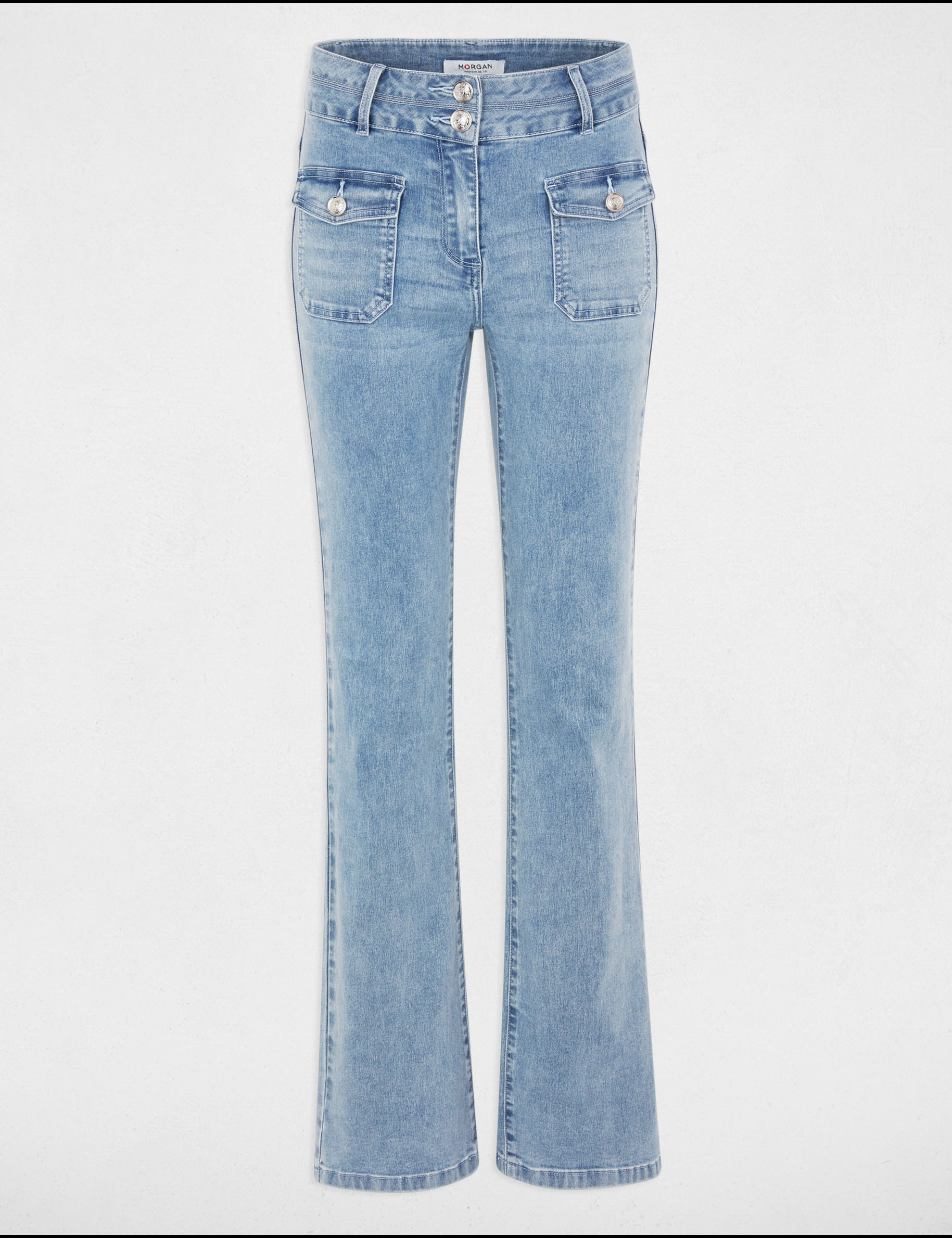 Jeans bootcut taille haute denim bleach femme