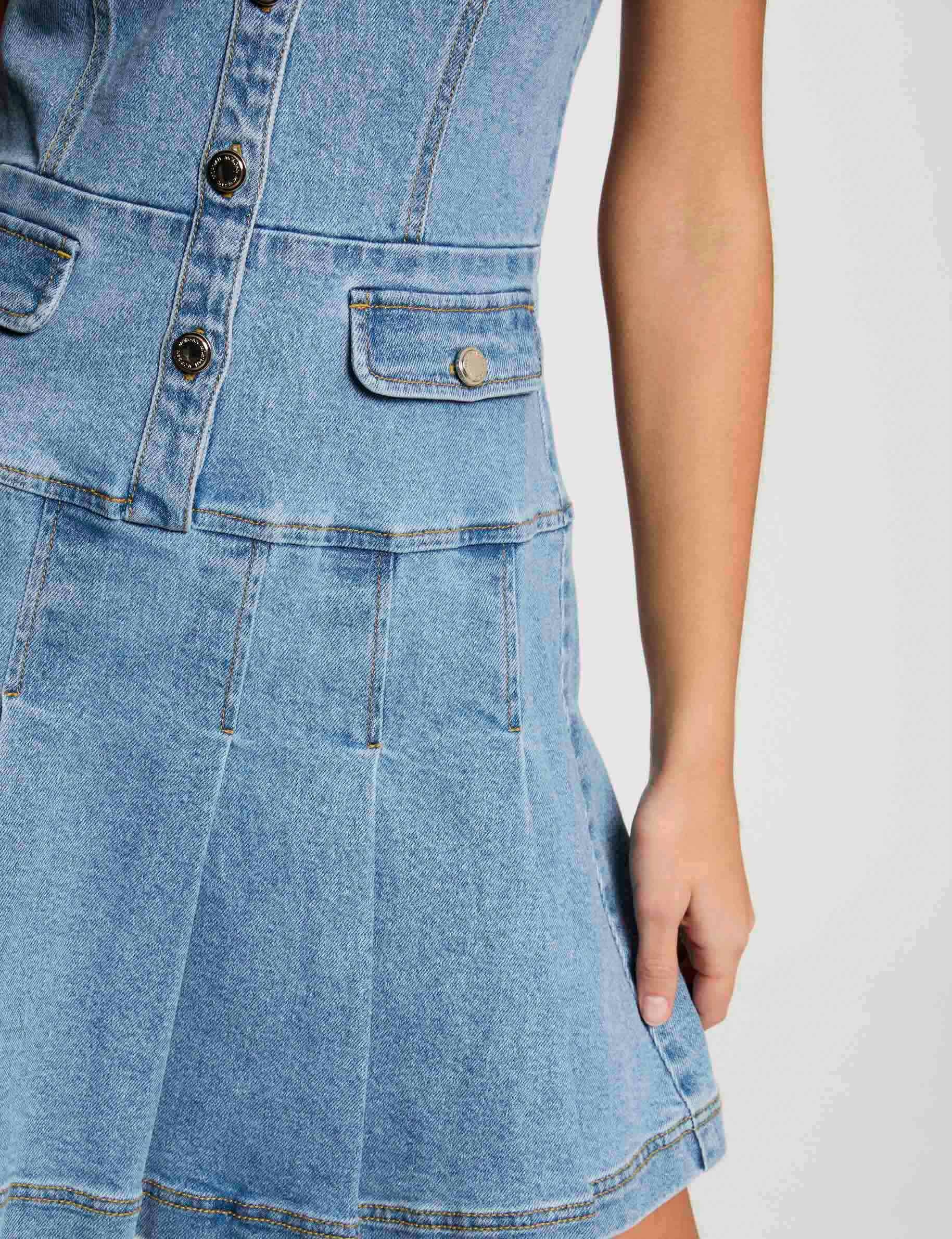 Robe courte trapèze en jean denim stone femme