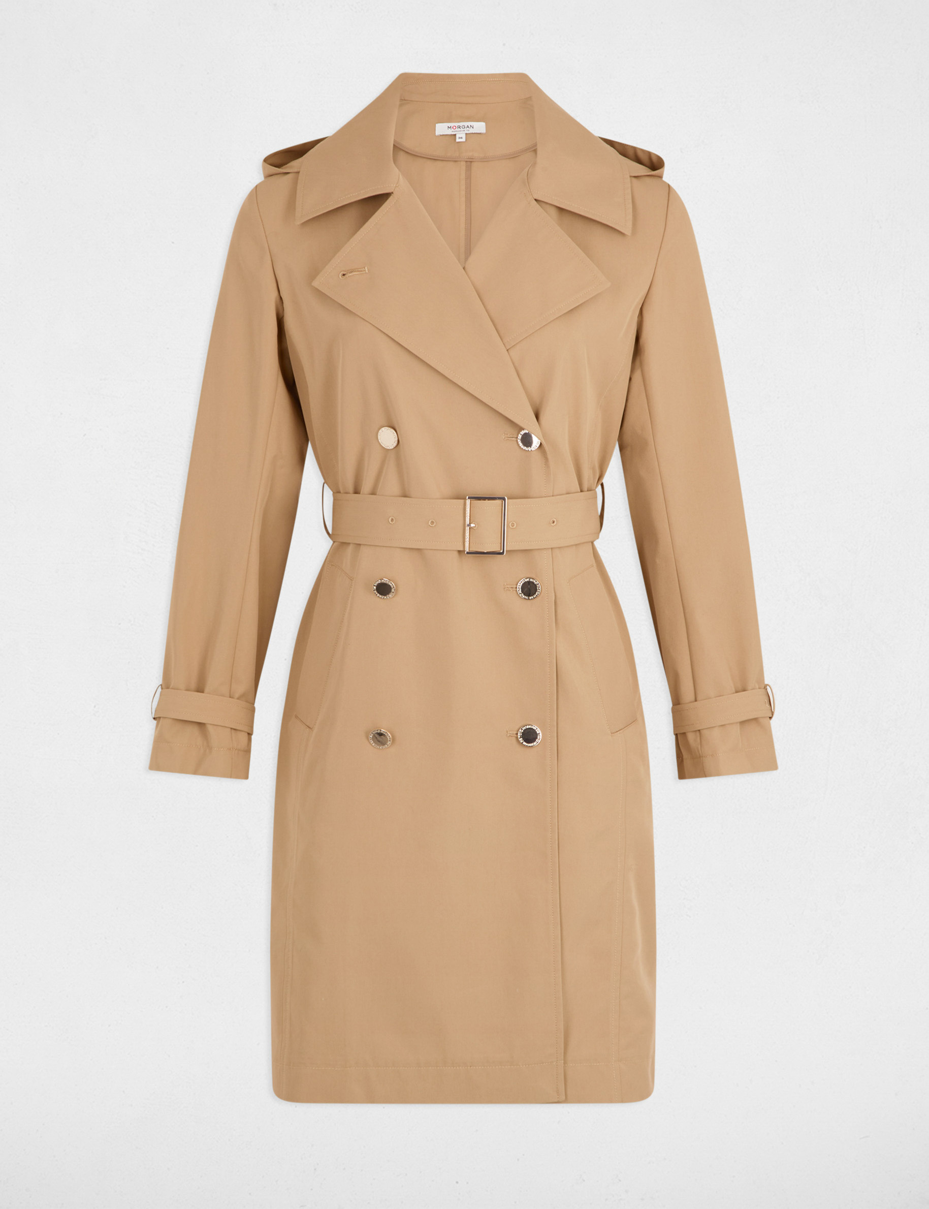 Trench long ceinturé beige femme