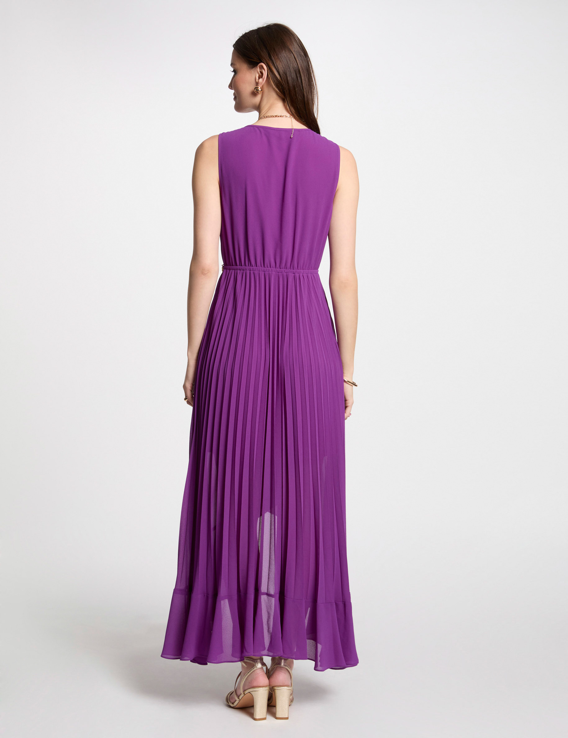 Robe longue fluide plissée violet femme