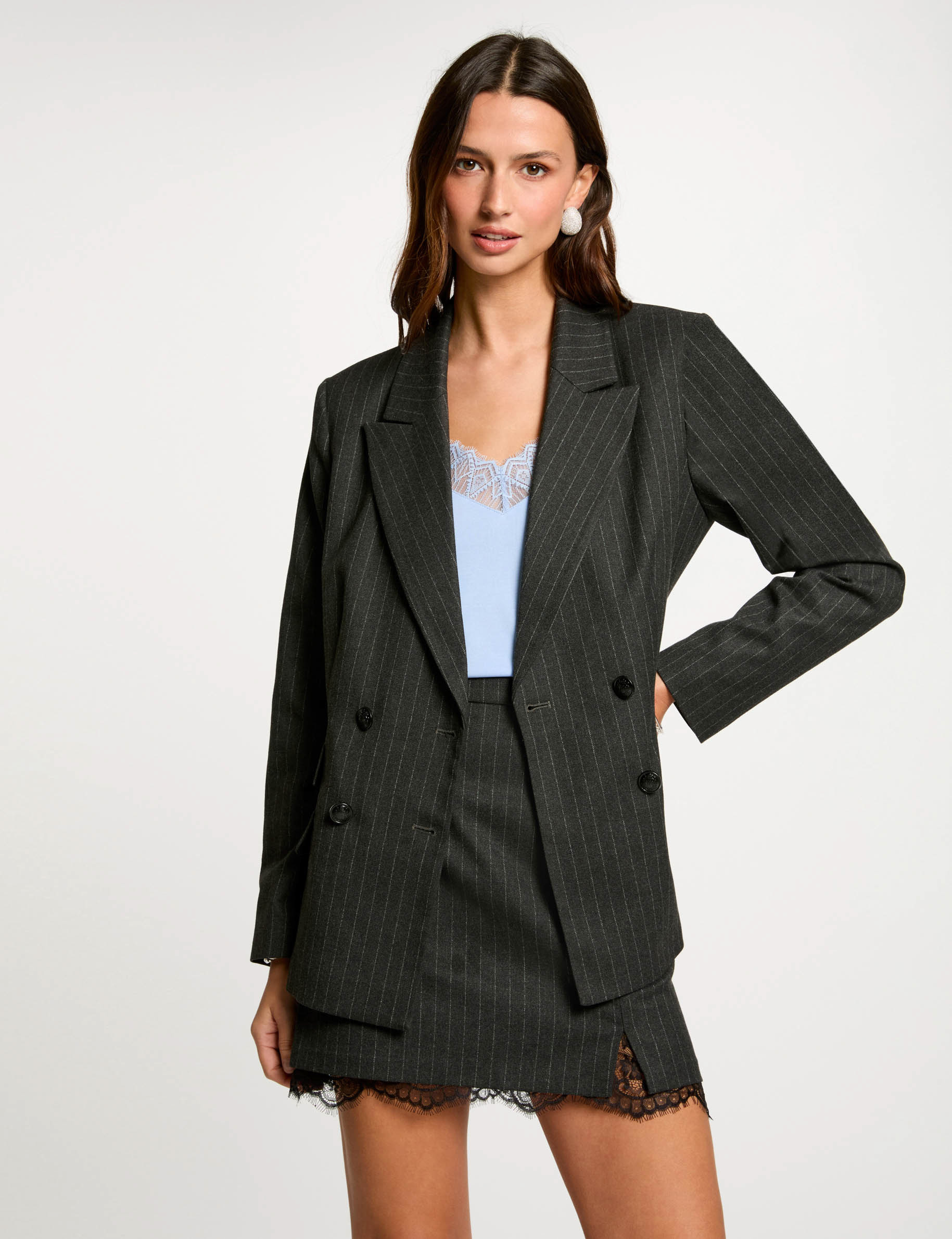 Gestreifter Blazer anthrazitgrau damen