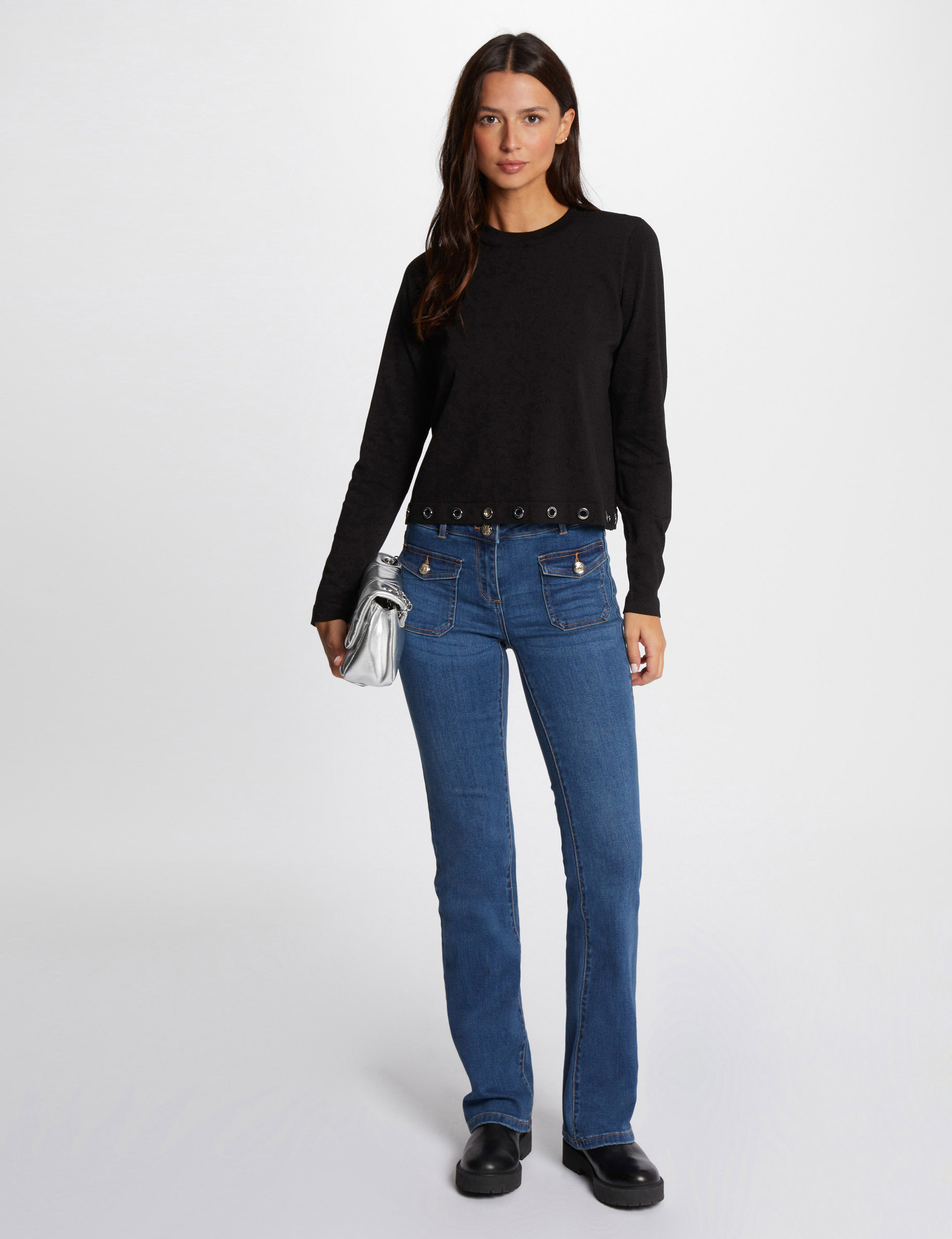 Bootcut Jeans Taschen Knöpfen stone denim damen