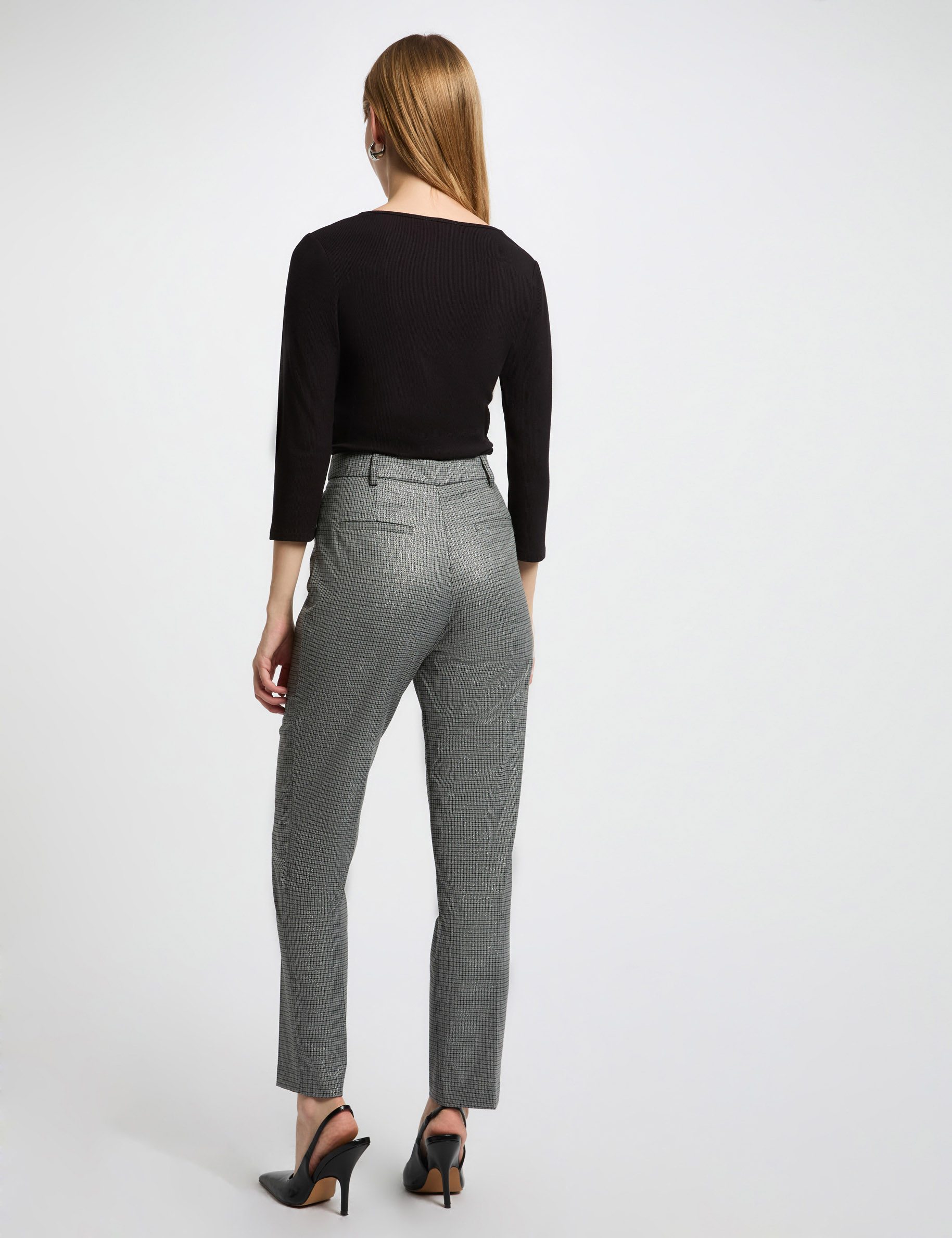 Pantalon ajusté à carreaux gris moyen femme