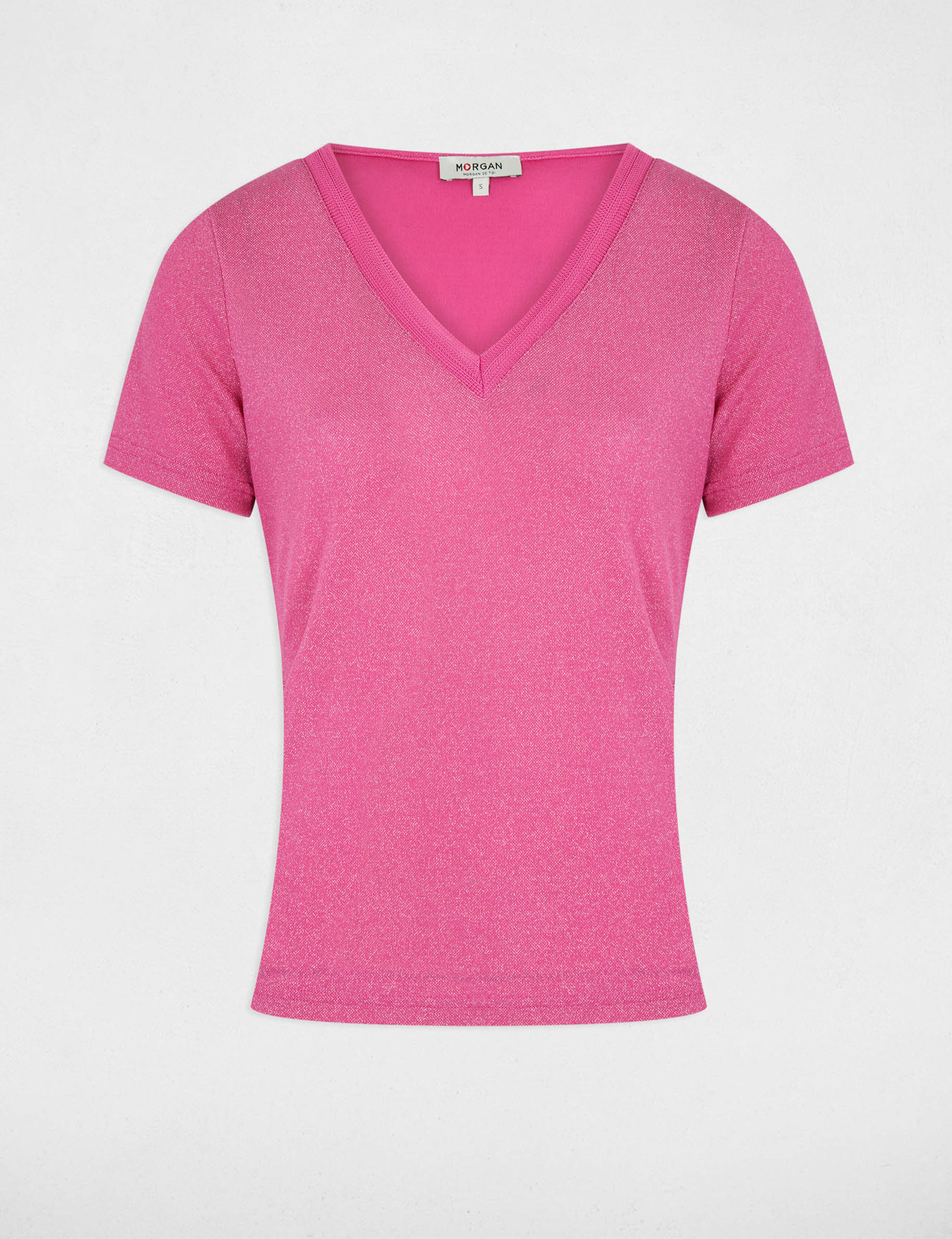 T-shirt manches courtes avec col en V rose femme