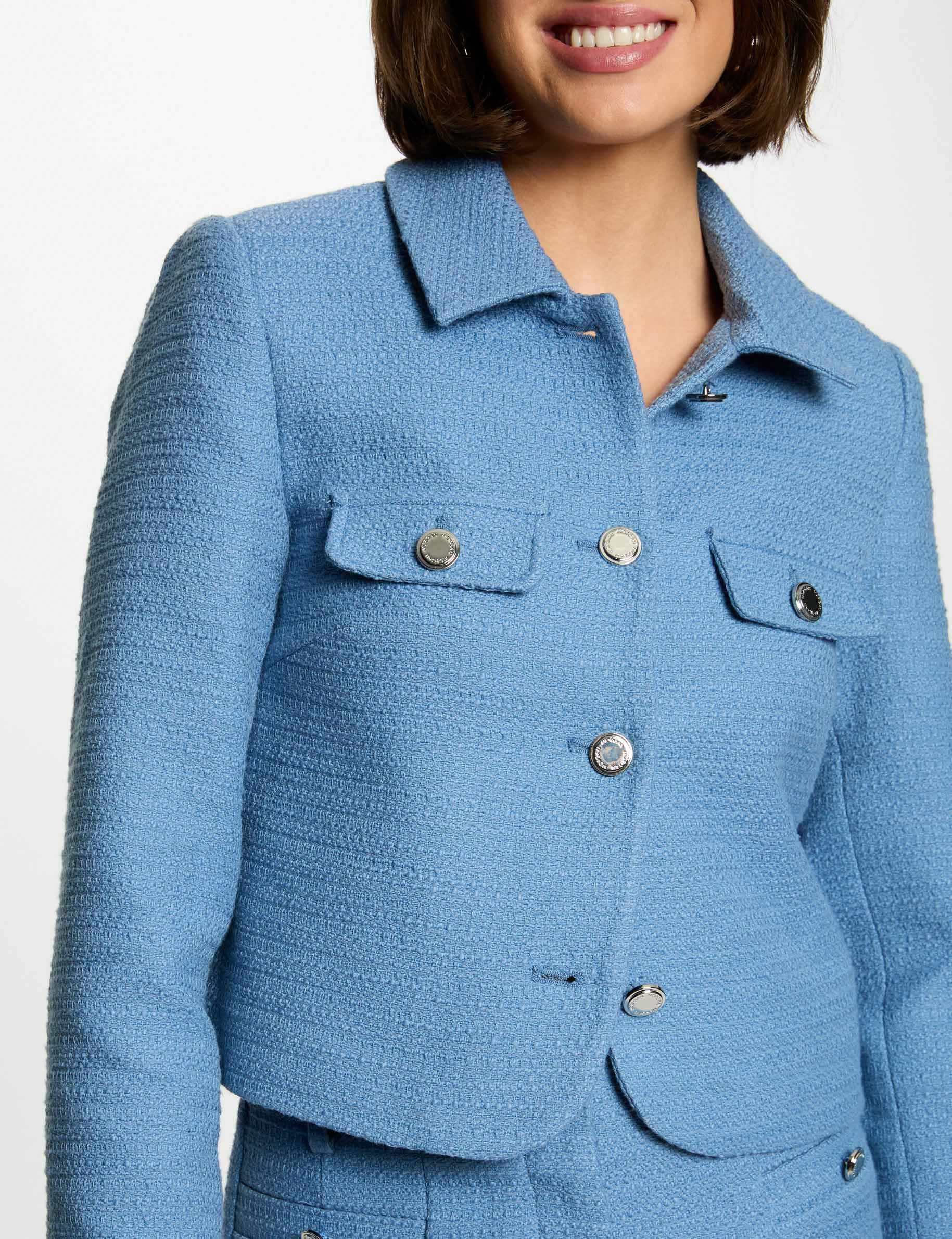 Veste courte tweed bleu gris femme