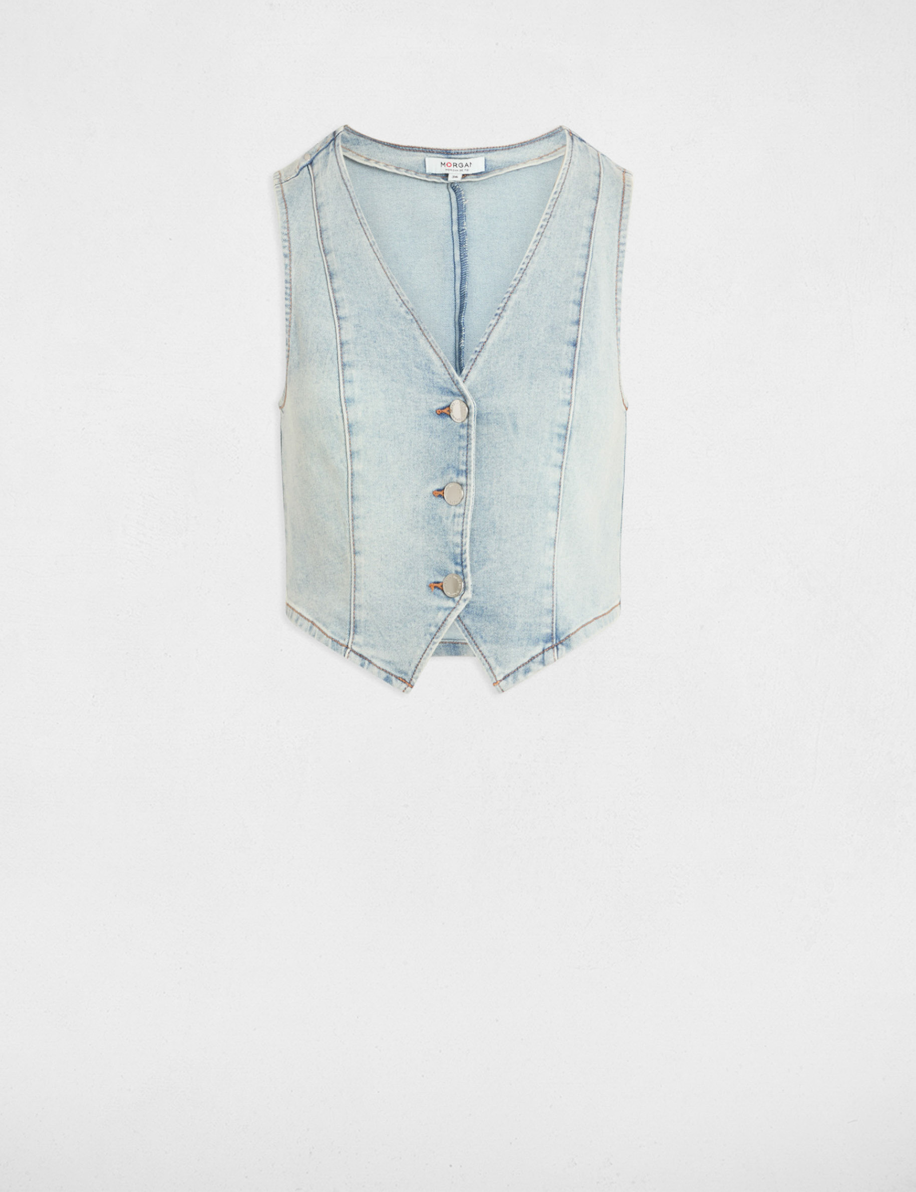 Top sans manches en jean denim bleach femme