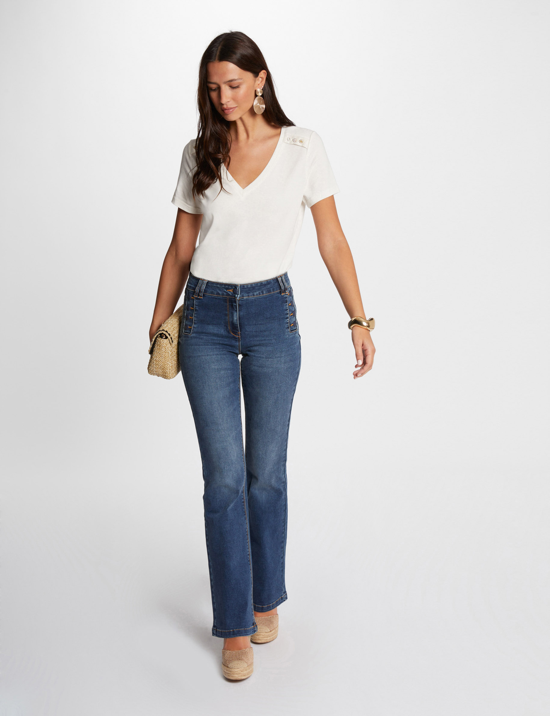 Flare Jeans mit Steg stone denim damen