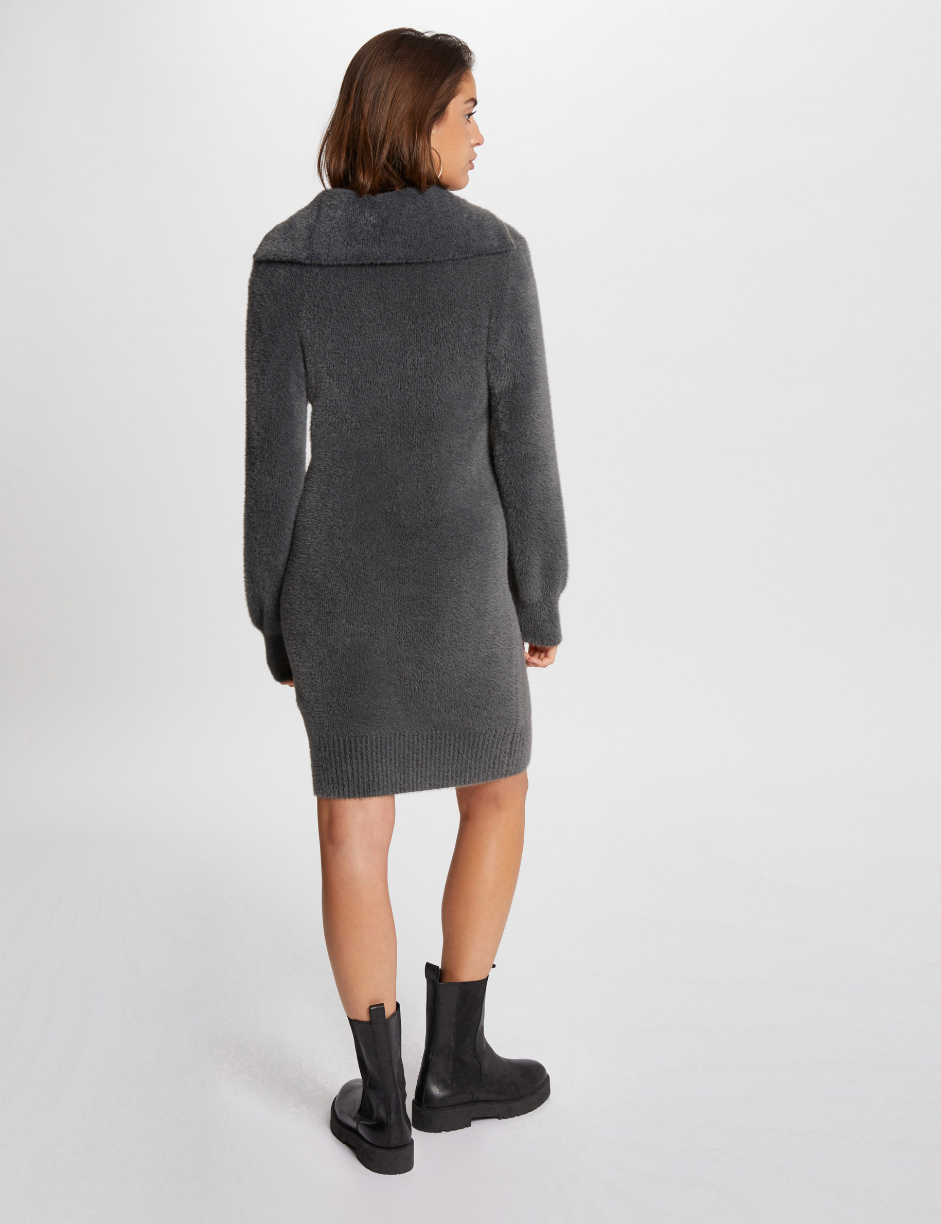 Robe pull droite avec col camionneur gris anthracite femme