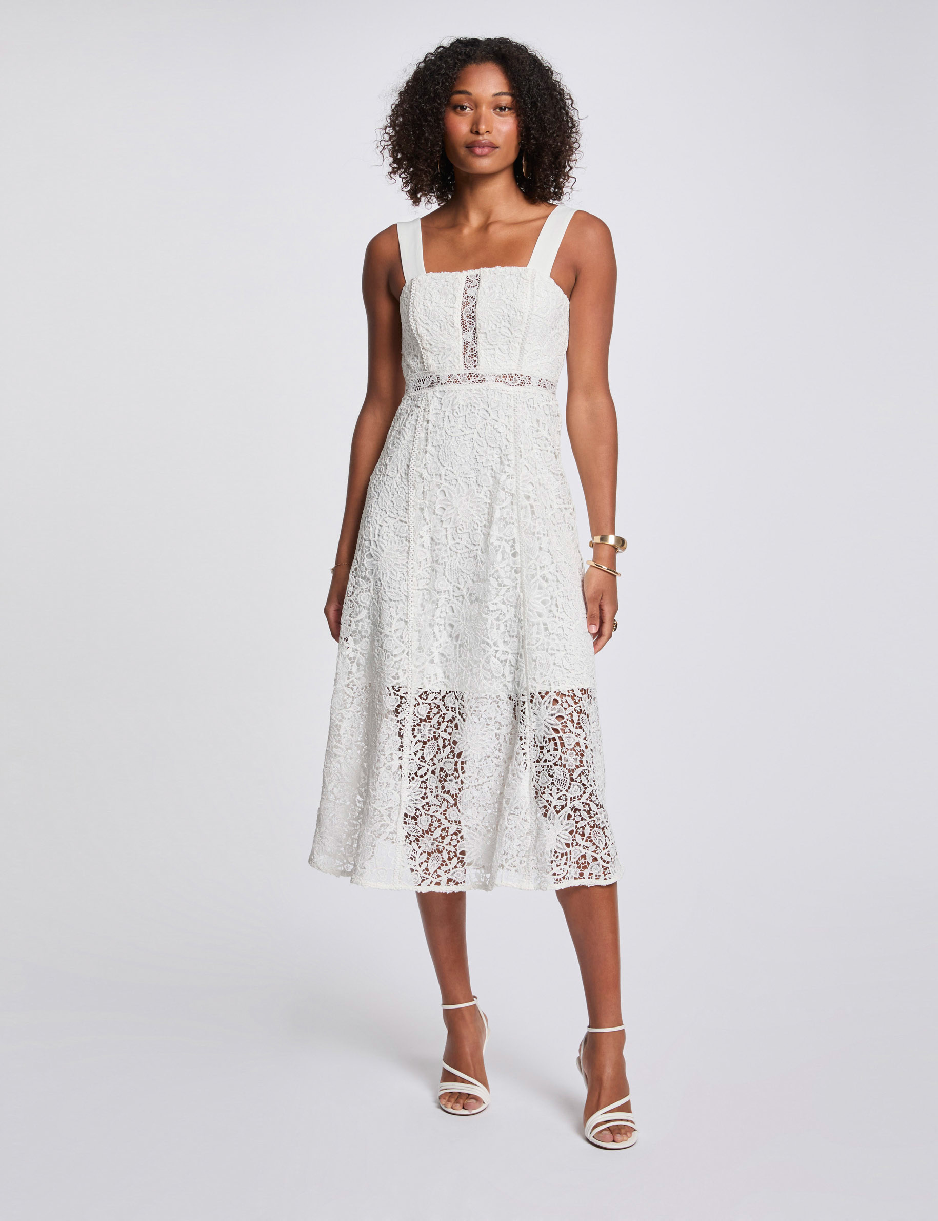 robe midi trapeze dentelle blanc femme Robe midi trapèze dentelle blanc femme