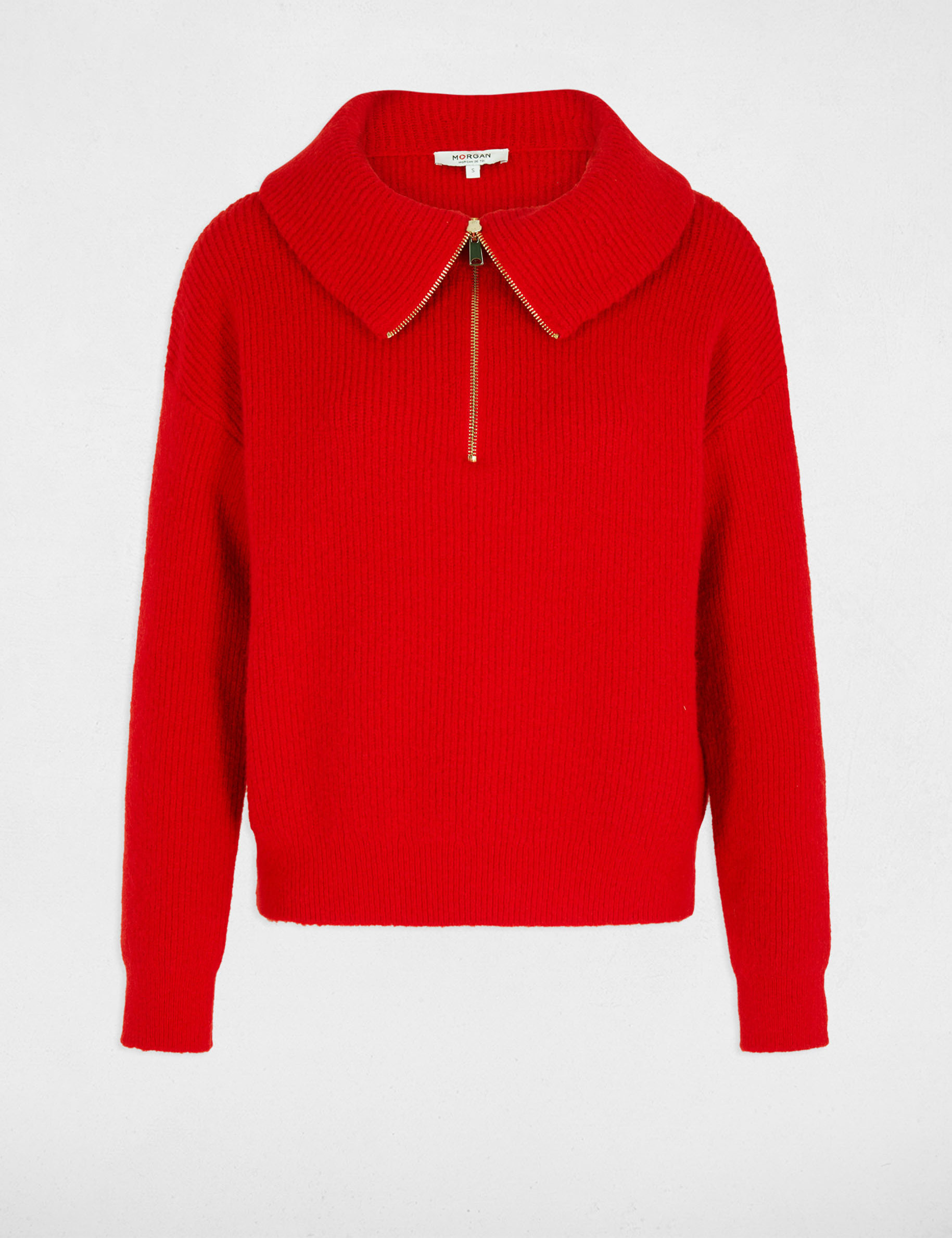 Pull col camionneur rouge femme