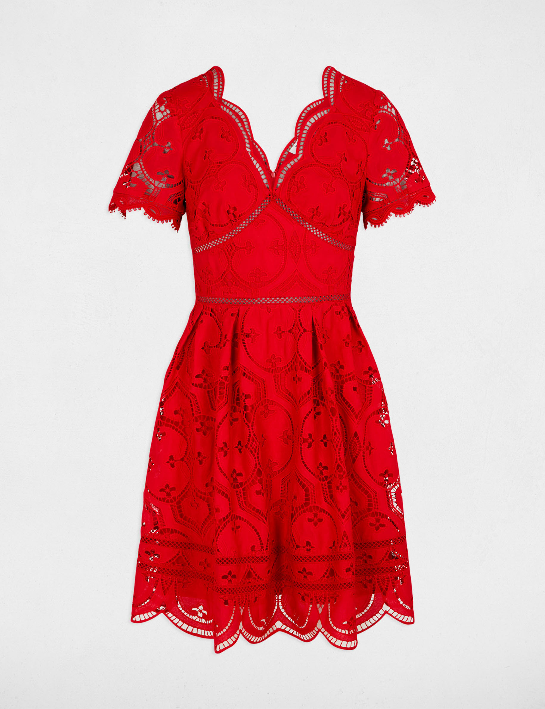 Robe courte patineuse brodée rouge femme