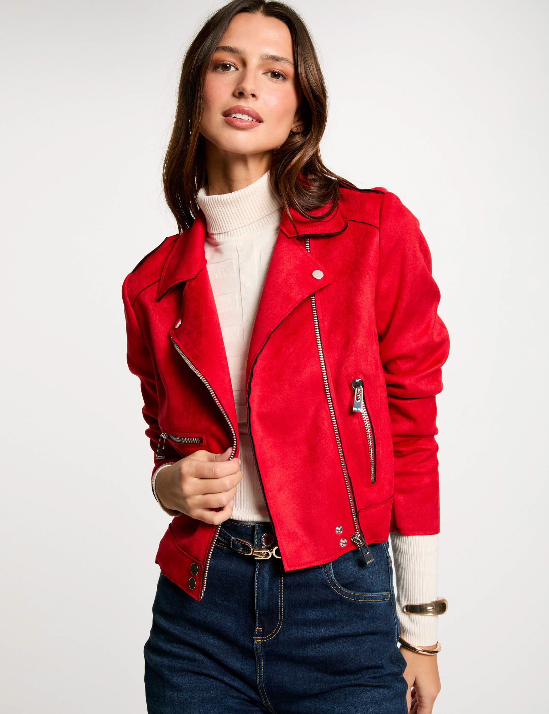 Kurze Wildlederjacke mit Reissverschluss rot damen