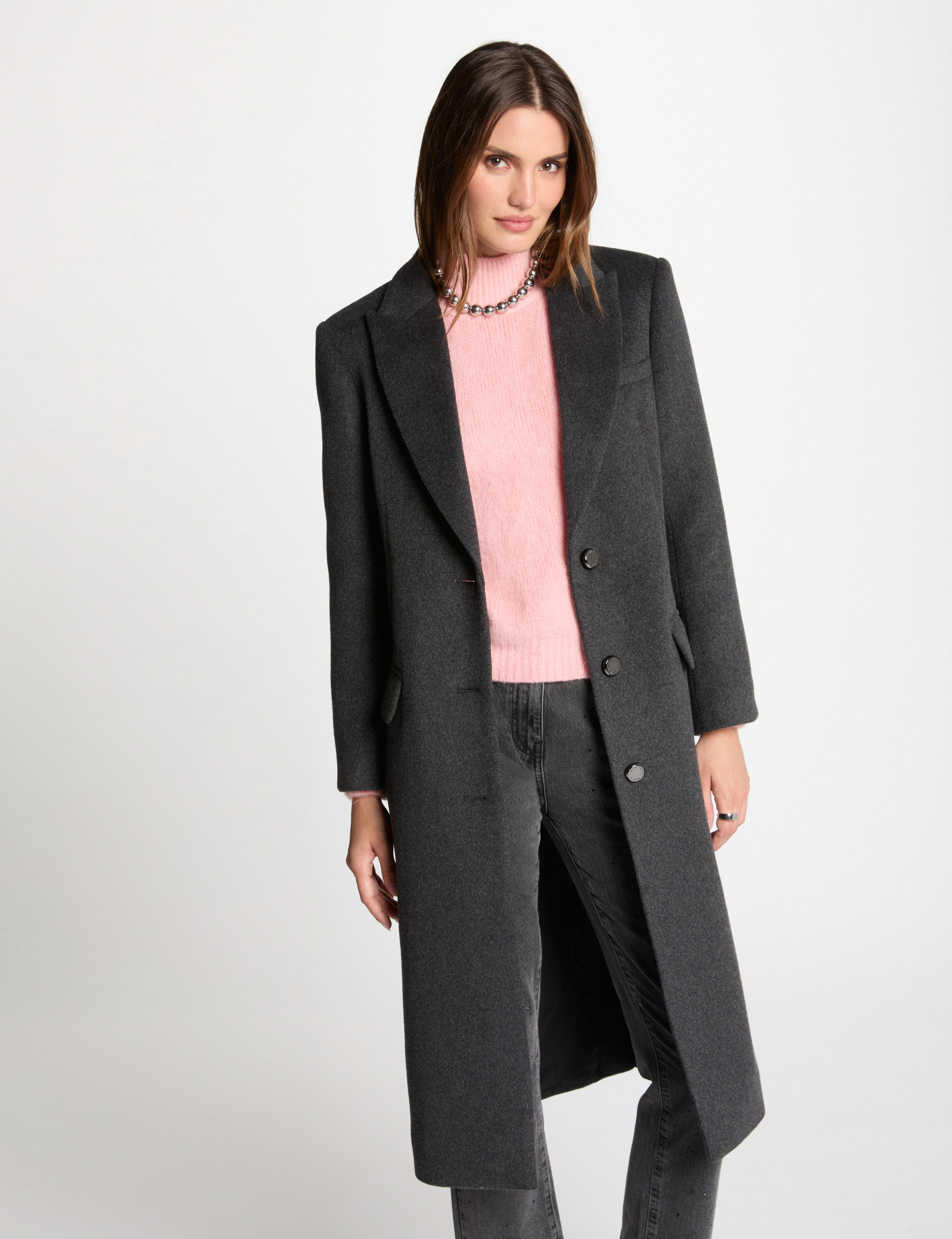 Manteau long boutonne gris anthracite femme Morgan Suisse