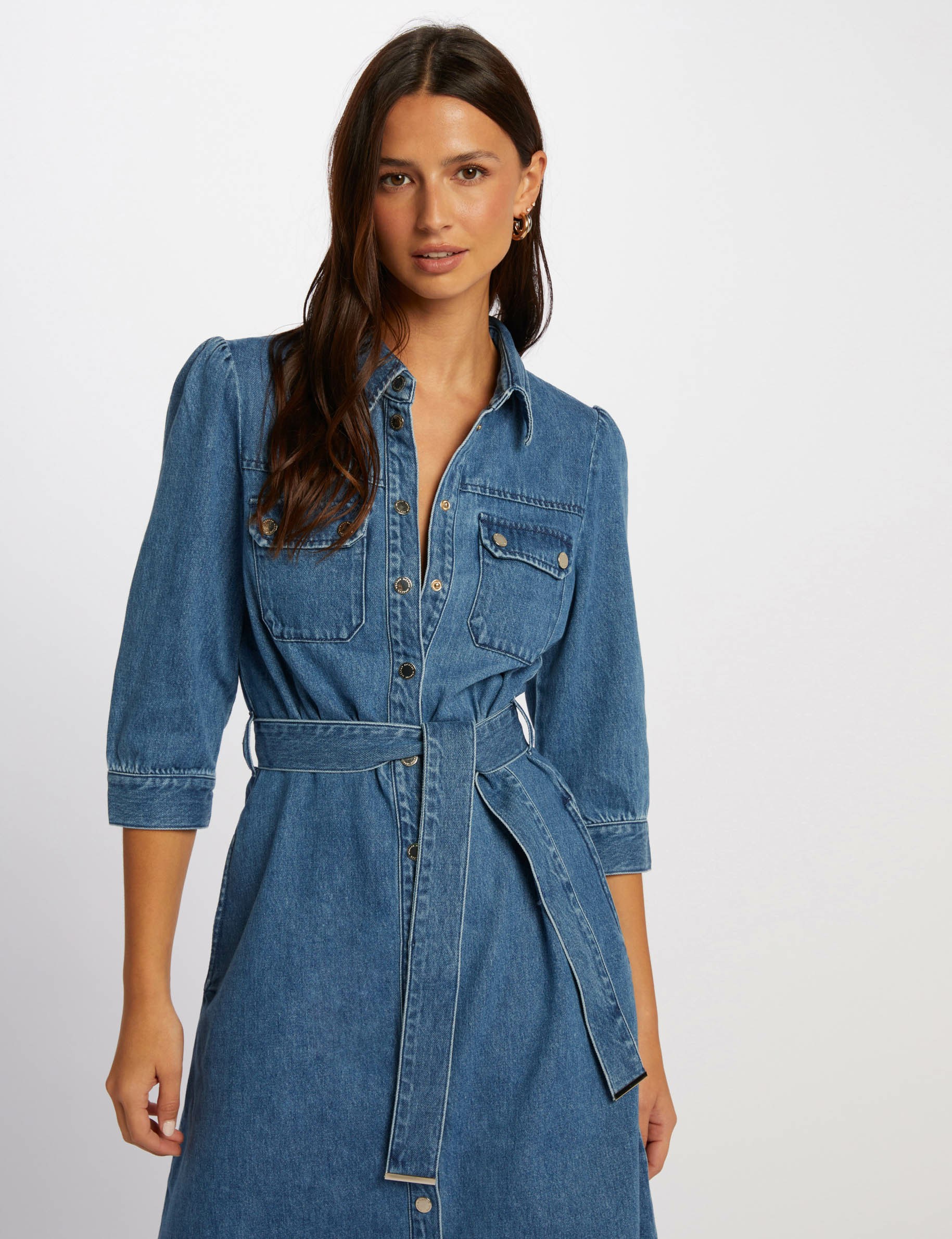 Robe chemise trapèze en jean jean stone femme