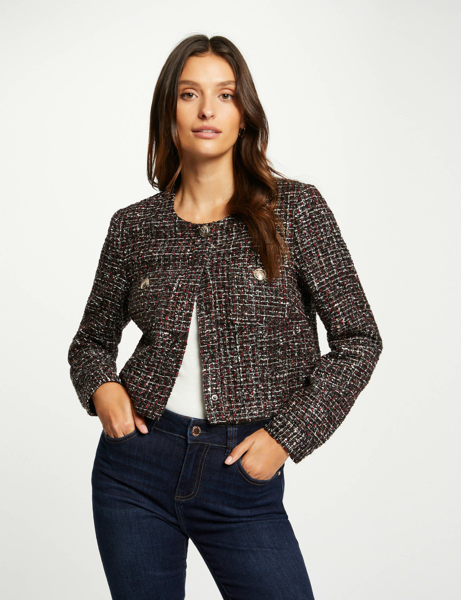 Veste droite avec col rond multico femme