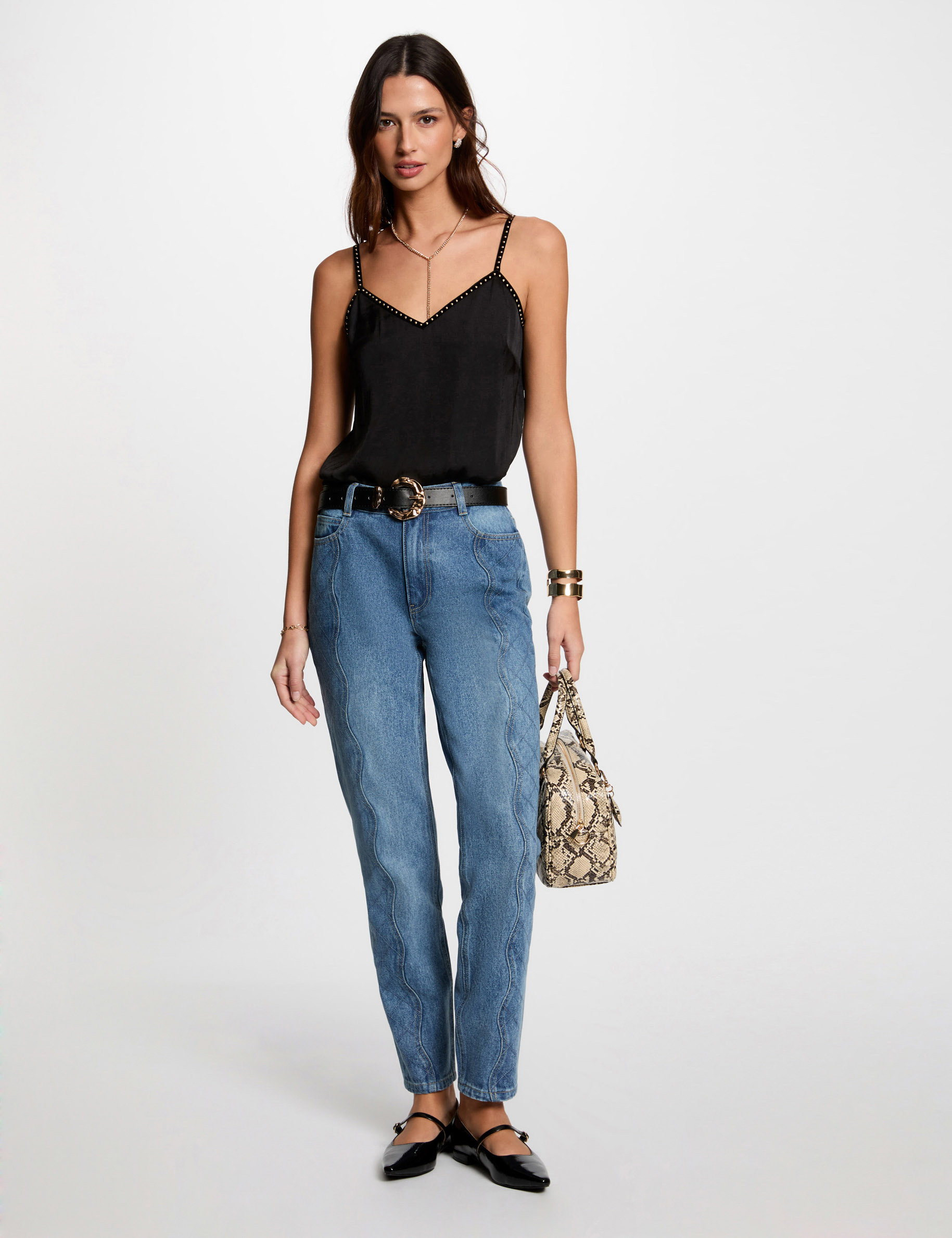 Slim-Jeans mit Steppdetails stone denim damen