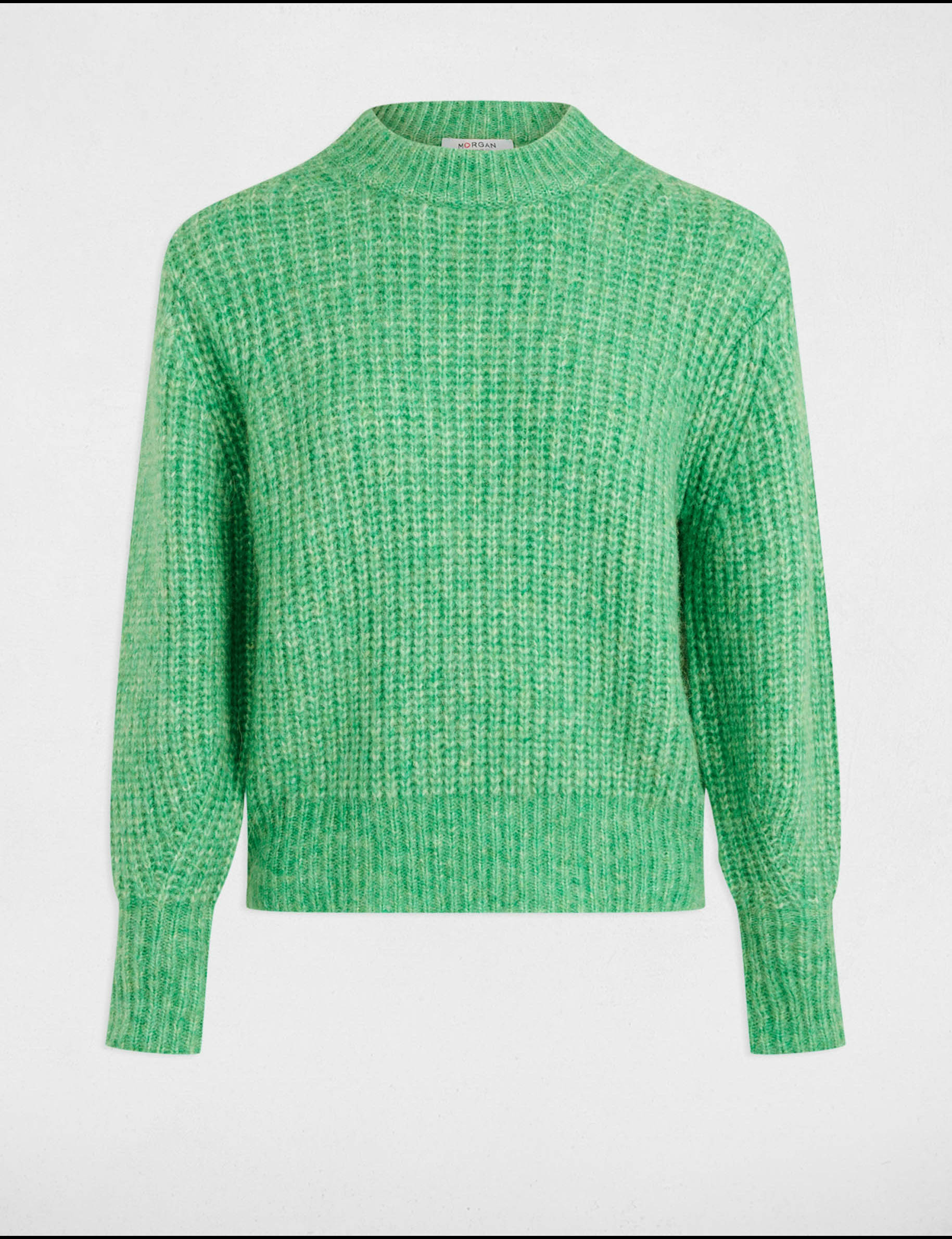 Pull col rond manches longues vert menthe femme