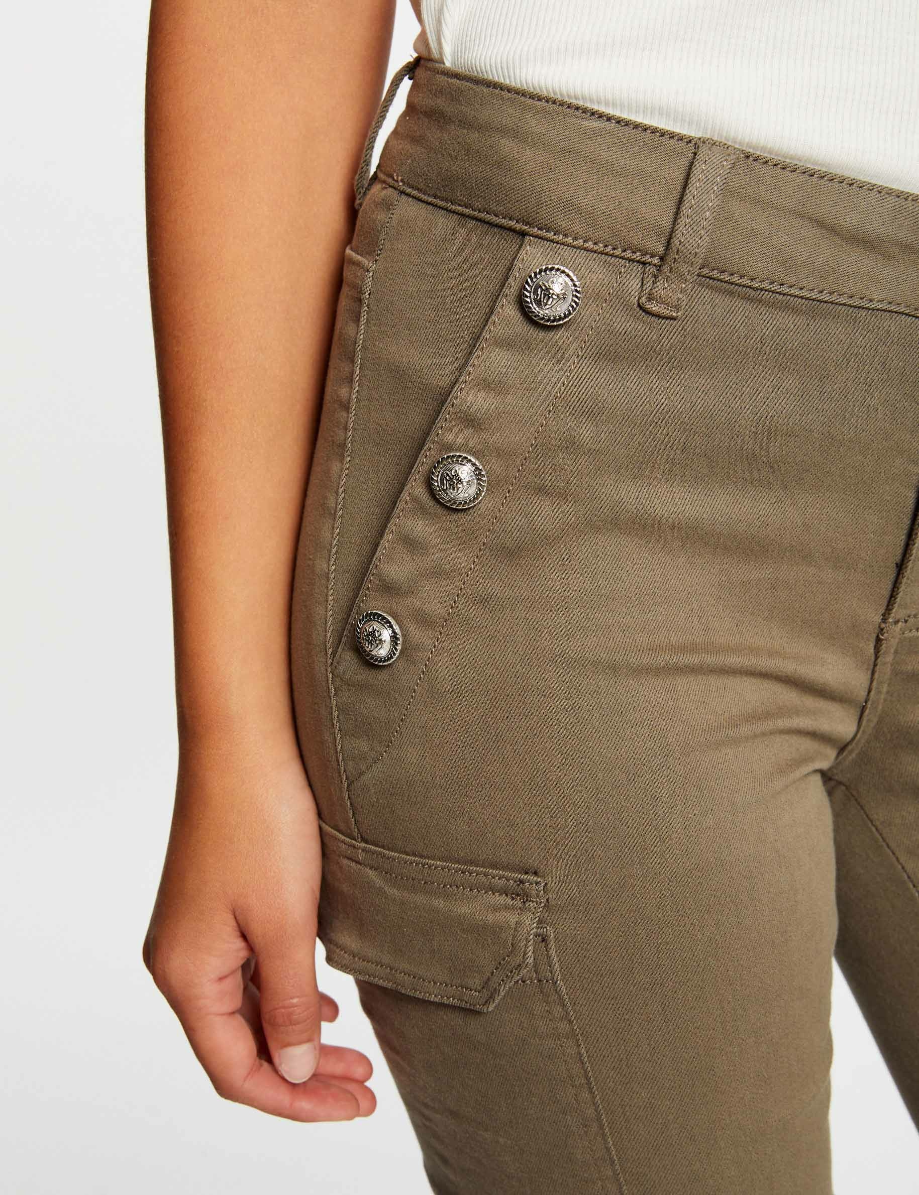 Jeans cargo skinny à ponts vert kaki femme