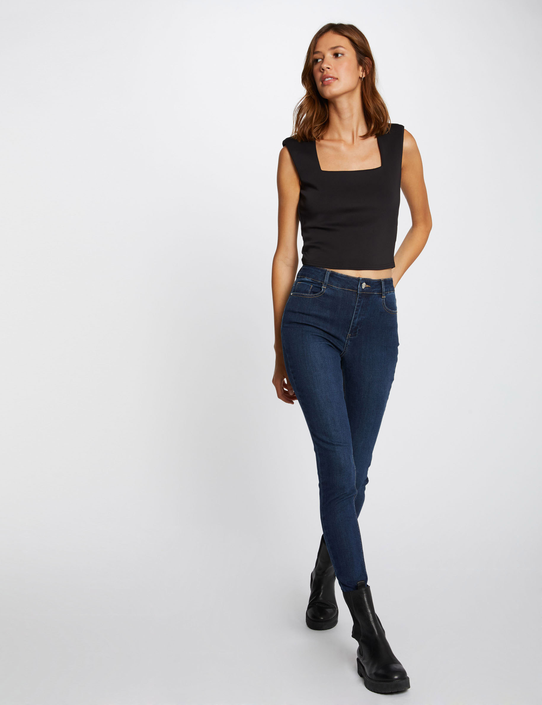 Jeans slim taille haute 7/8ème jean brut femme