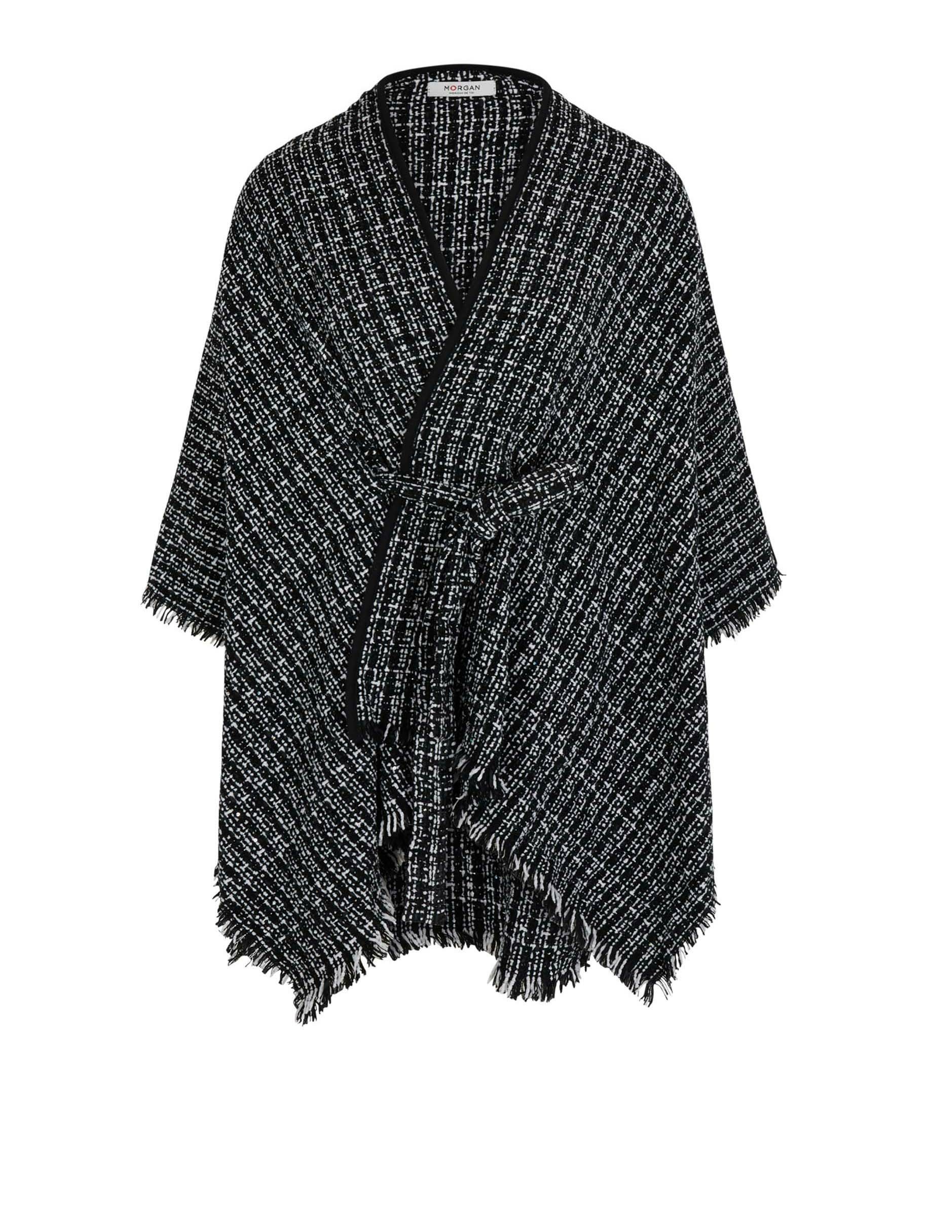 Gürtel-Cape aus Tweed schwarz damen