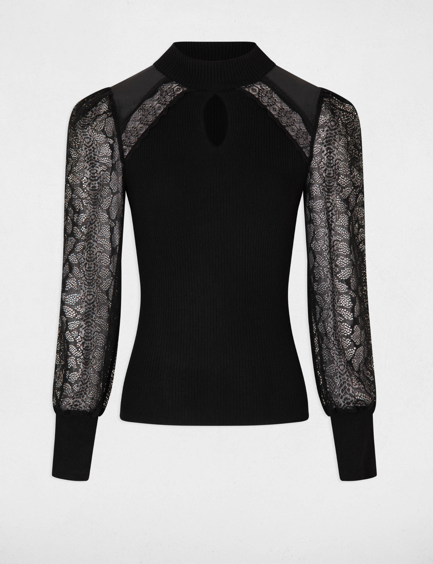 Pull manches longues avec dentelle noir femme