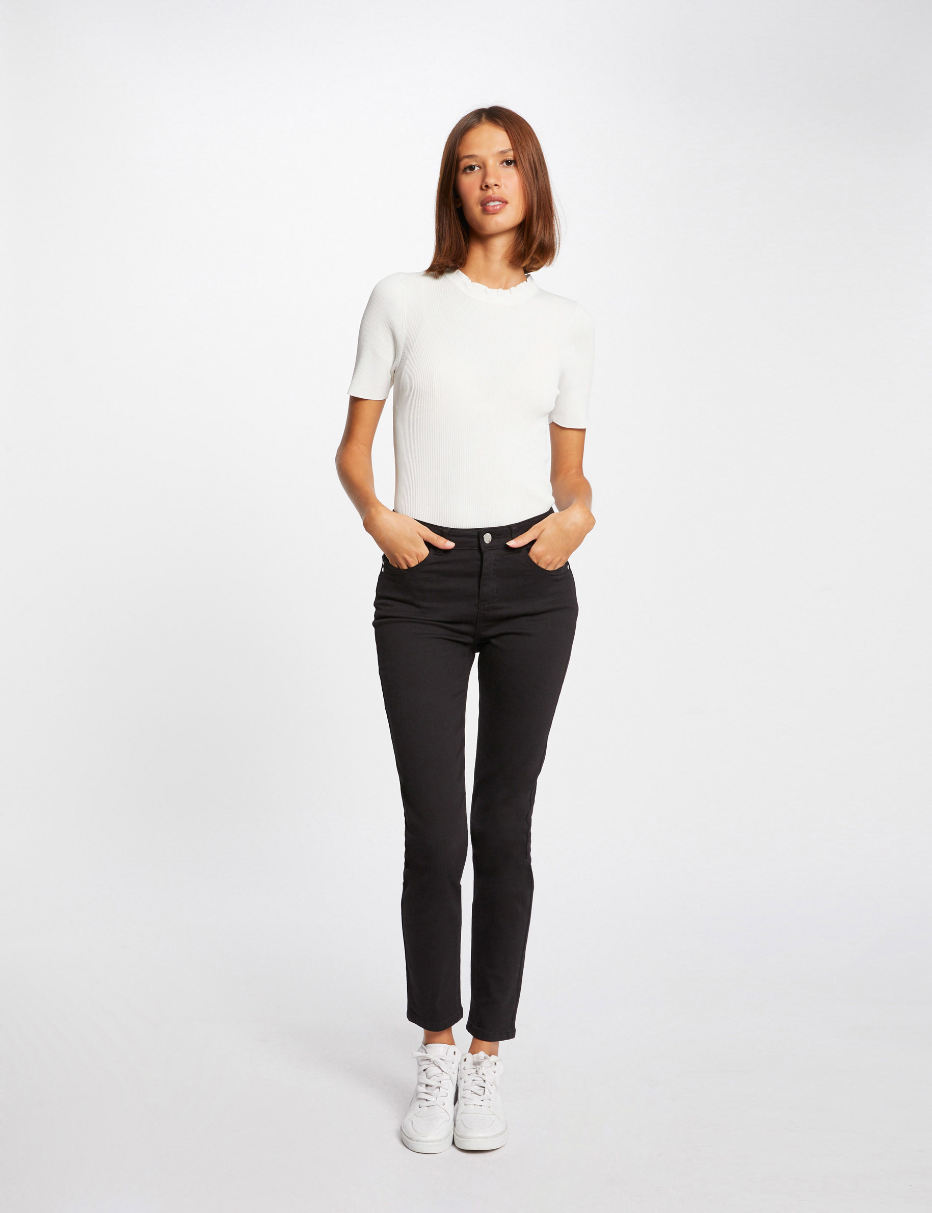 Slim-Hose mit normaler Taille schwarz damen