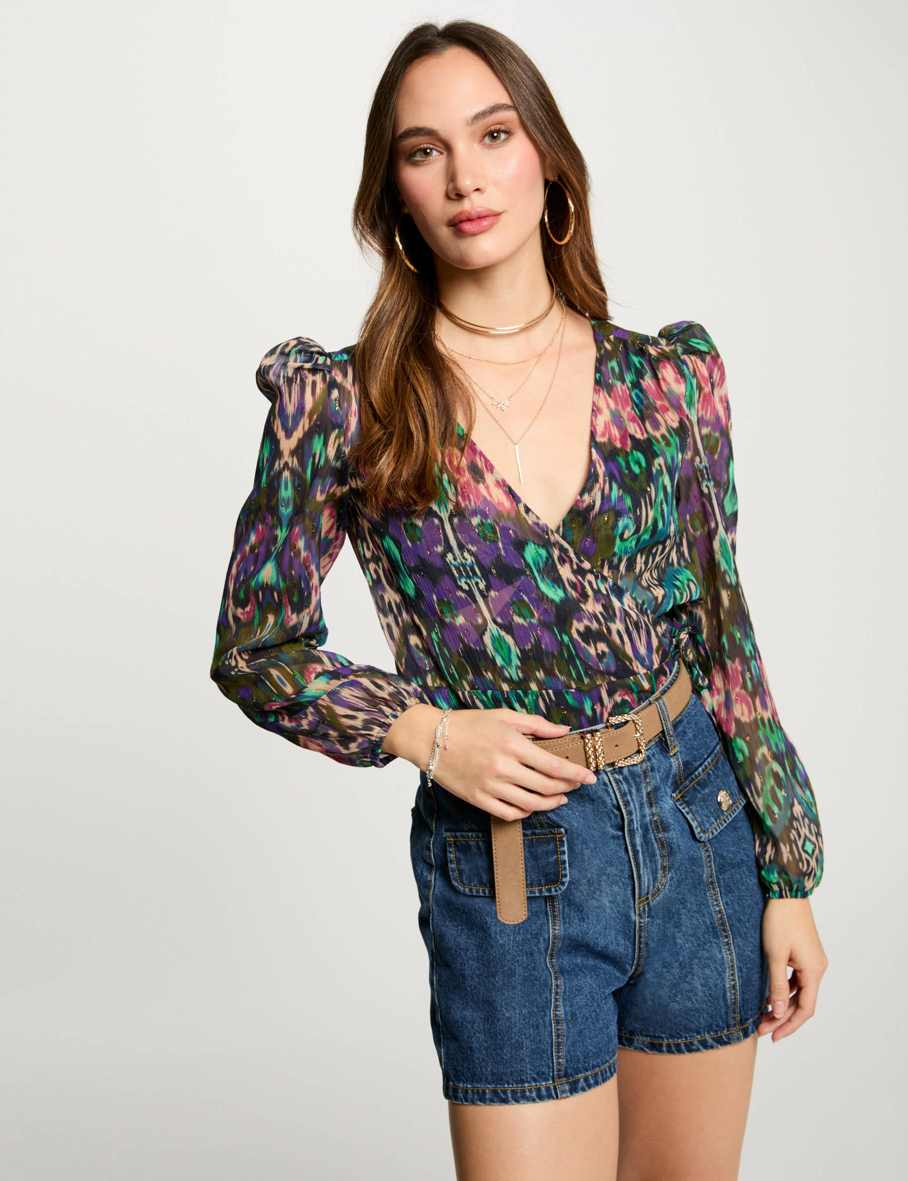 Blouse manches longues multicolore femme