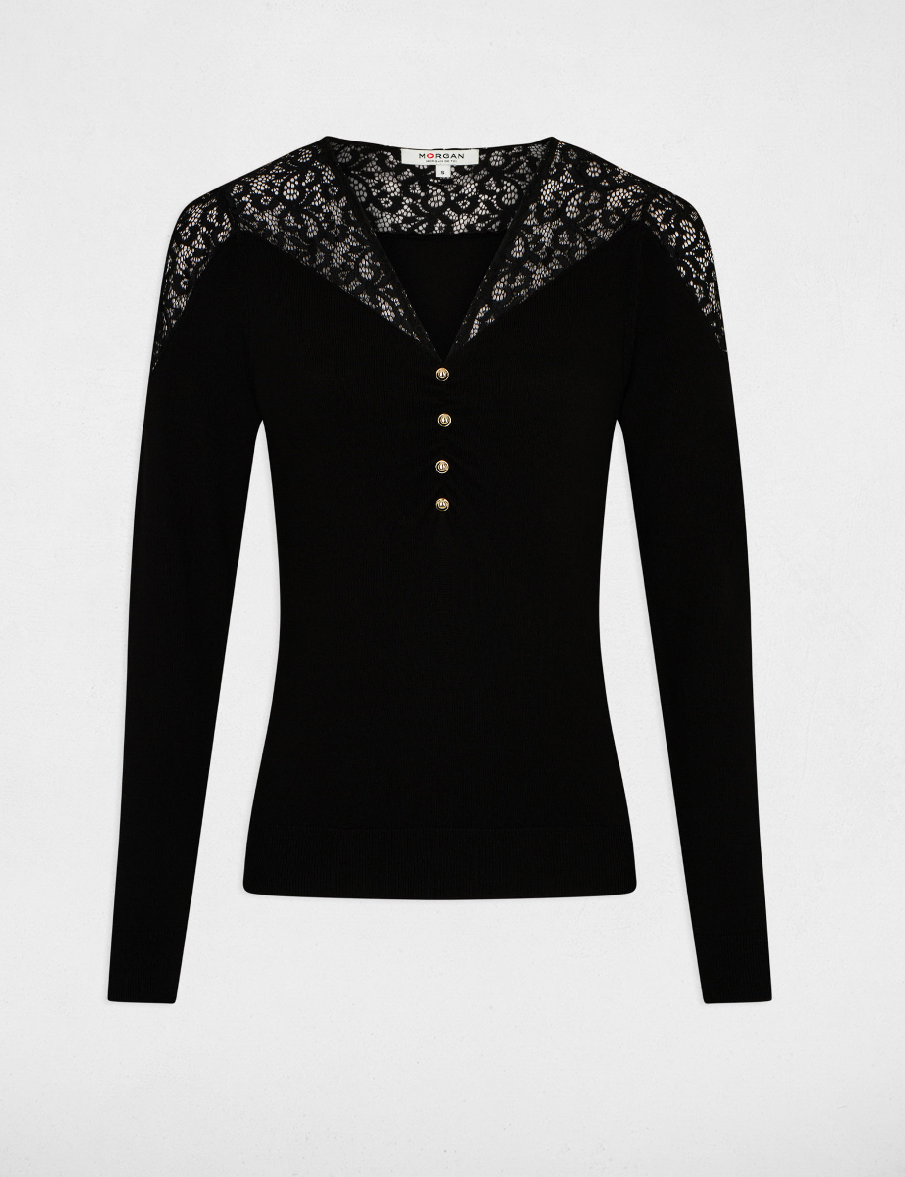 Pull manches longues à dentelle noir femme