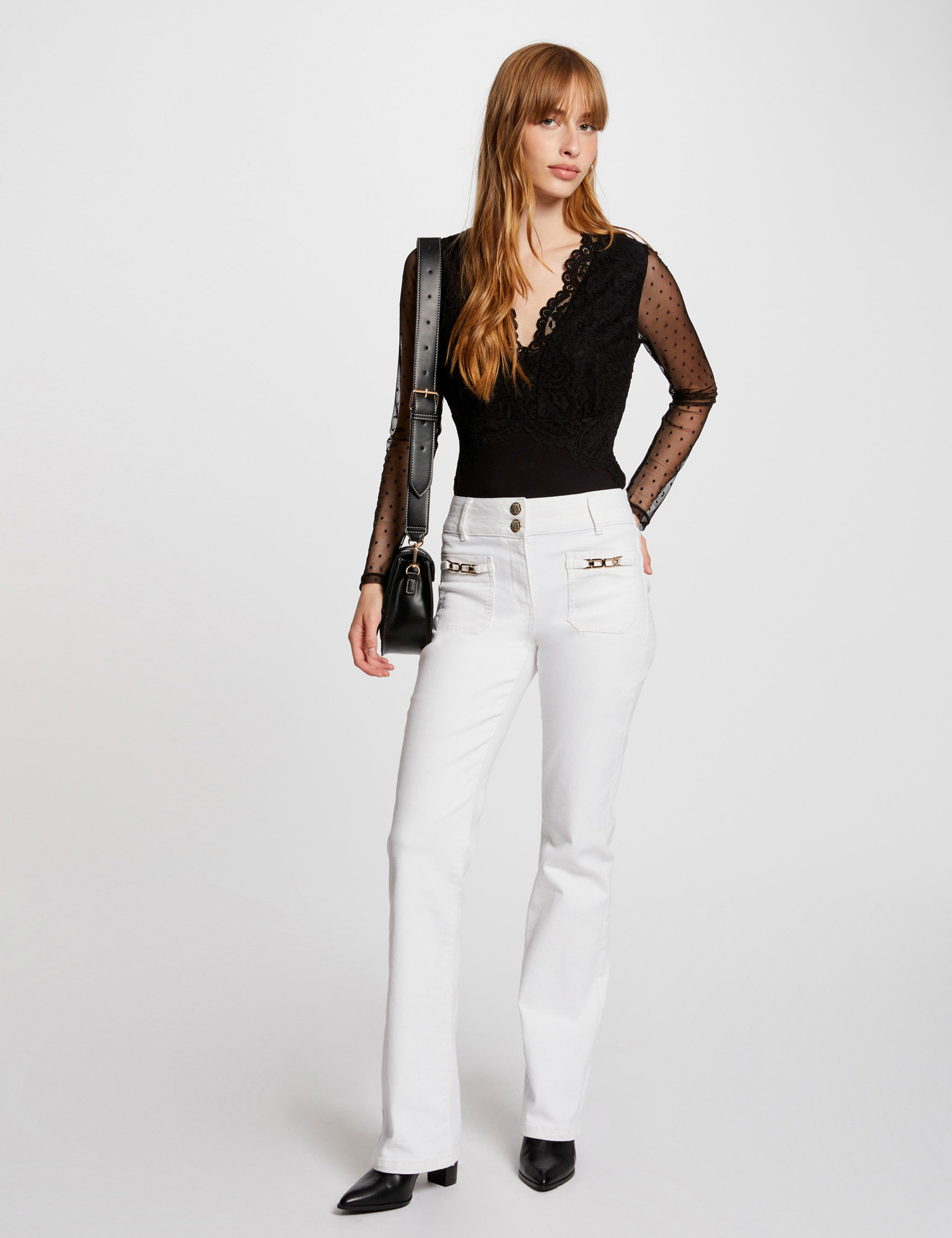 Bootcut Jeans mit Verzierungen elfenbein damen