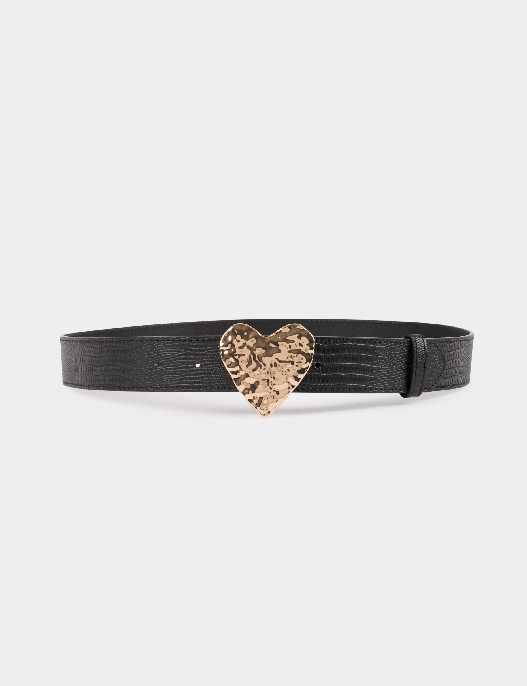 Ceinture croco boucle coeur noir femme