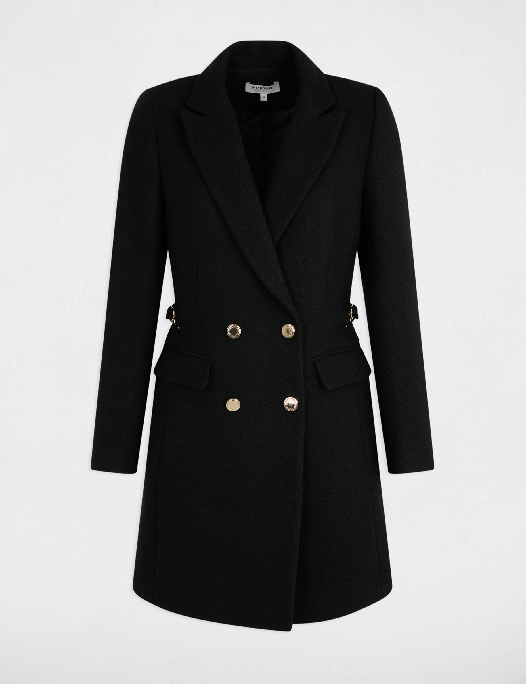 Manteau double boutonnage noir femme