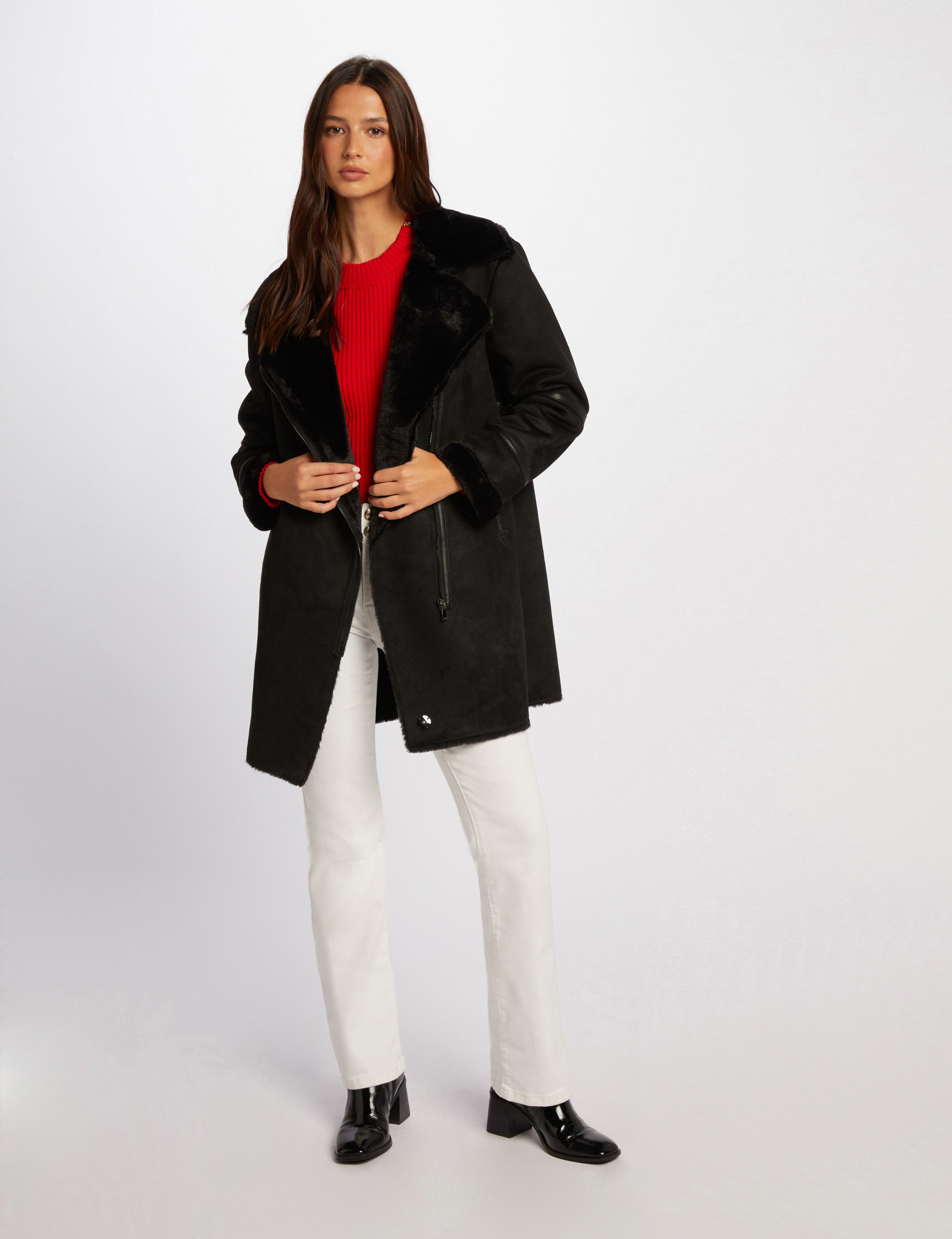 Manteau long suédine noir femme