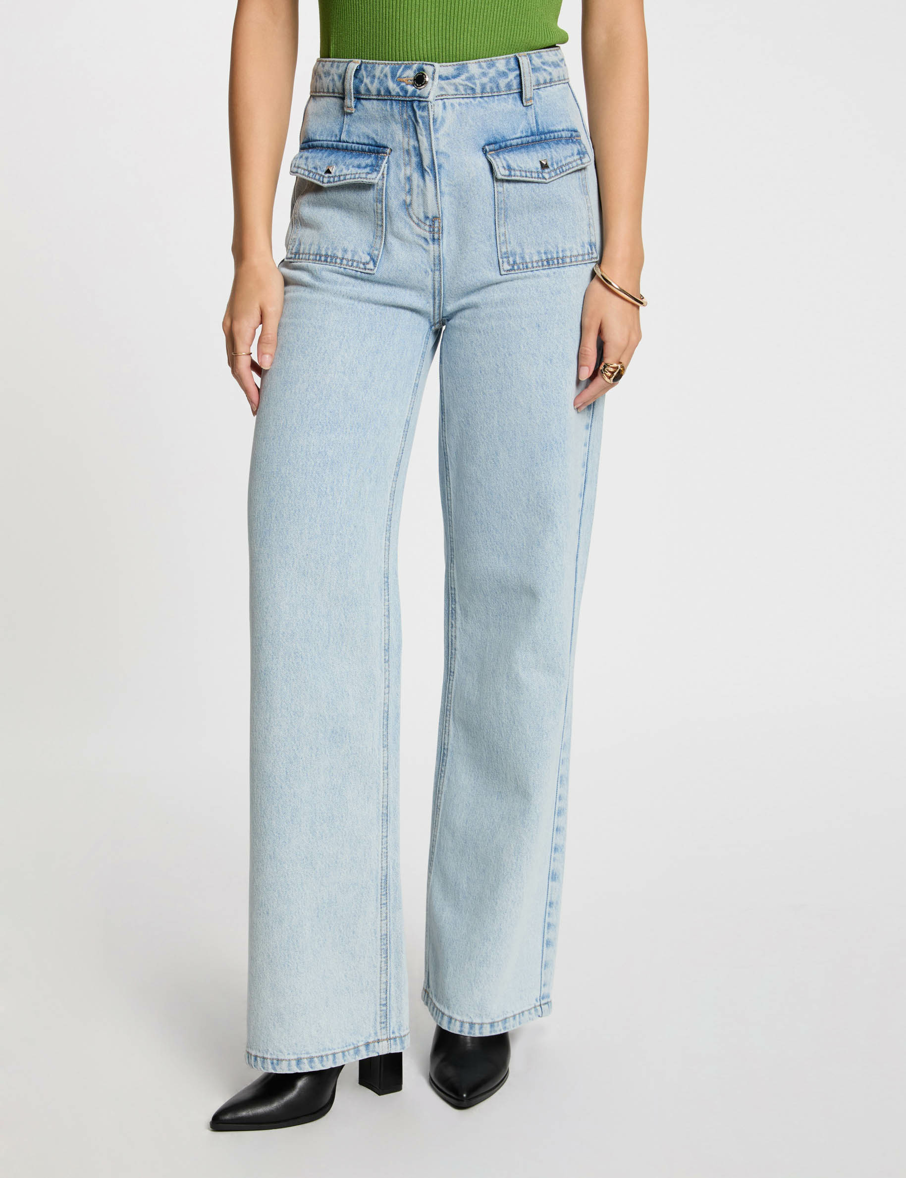 Weit geschnittene High-Waist-Jeans gebleichtes denim damen