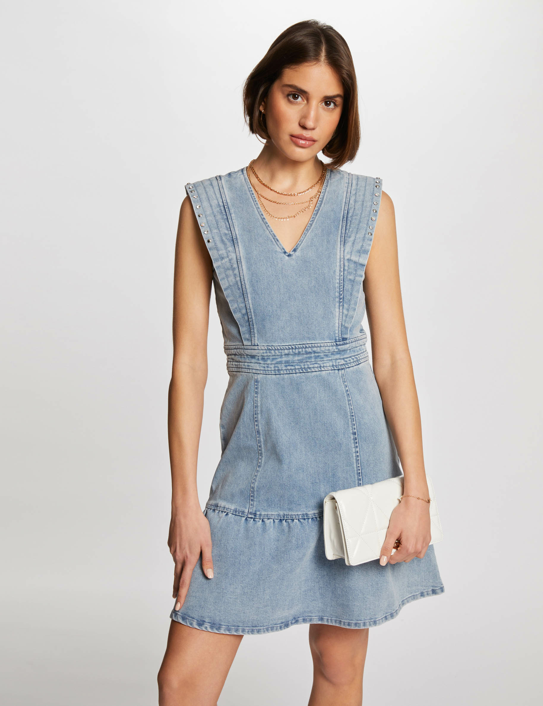 Robe courte patineuse en jean jean bleached femme