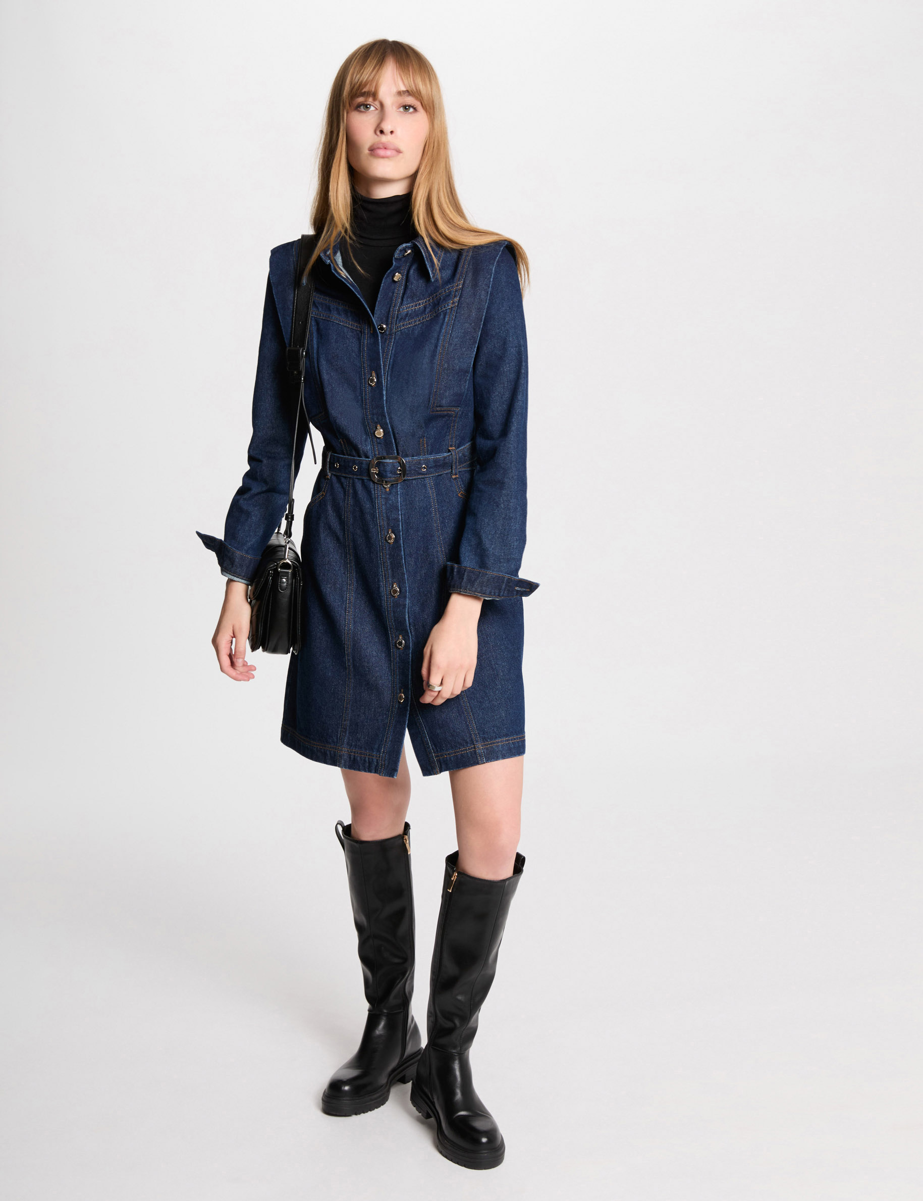 Robe ajustée boutonnée en jean denim brut femme