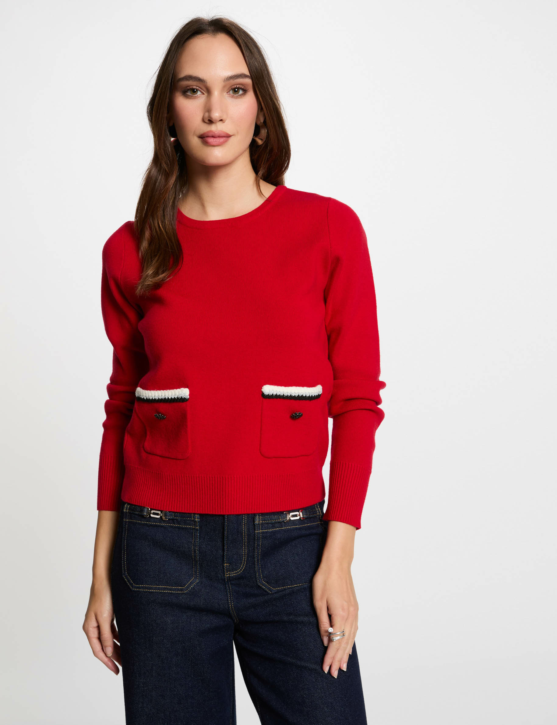 Langarm-Pullover mit Rundhalsausschnitt rot damen