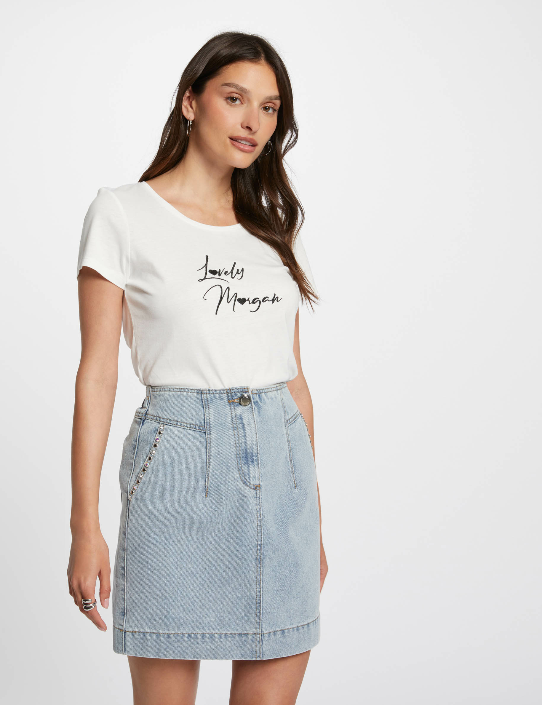 Jupe courte en jean jean bleached femme Morgan Suisse