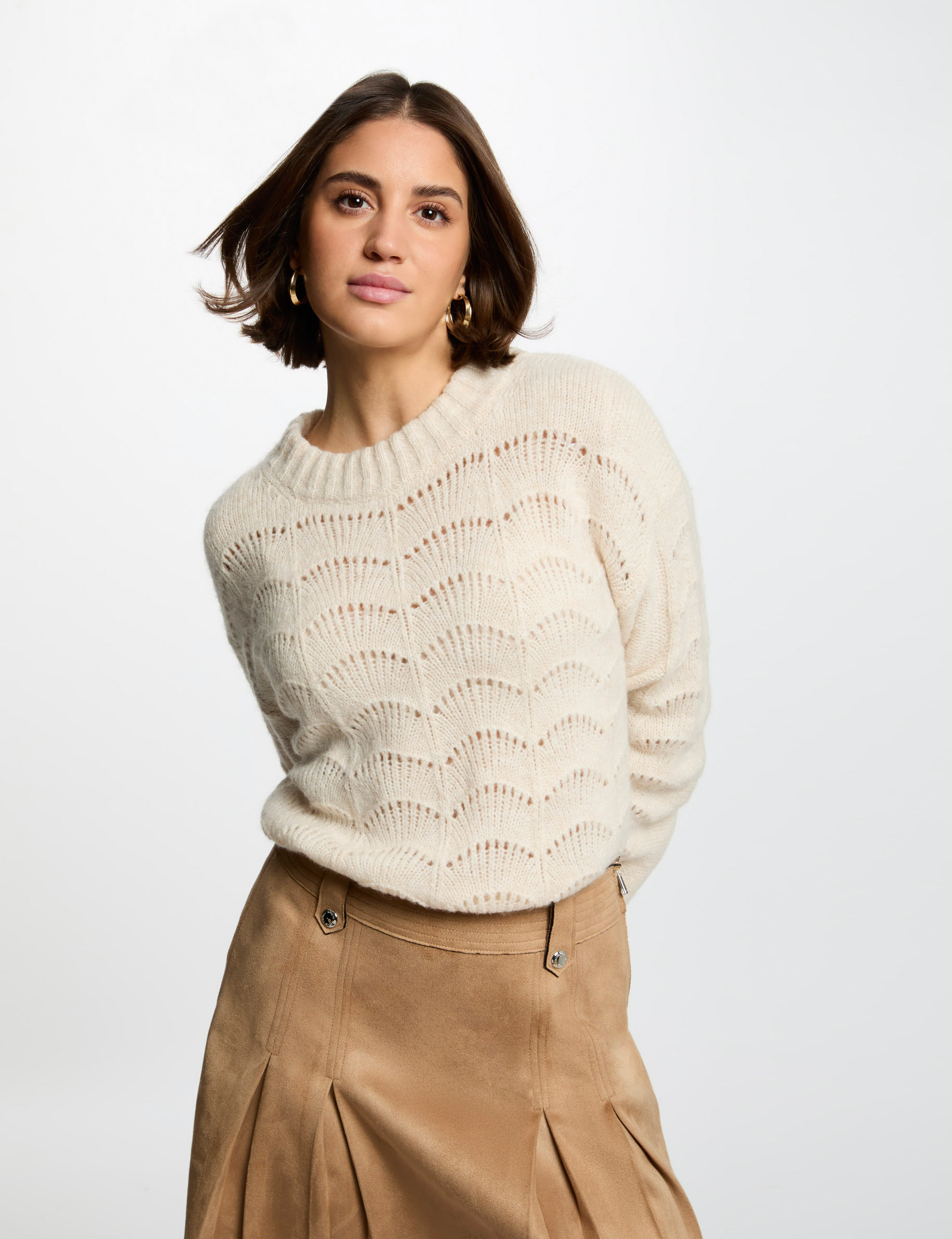 Langärmliger Pullover elfenbein damen