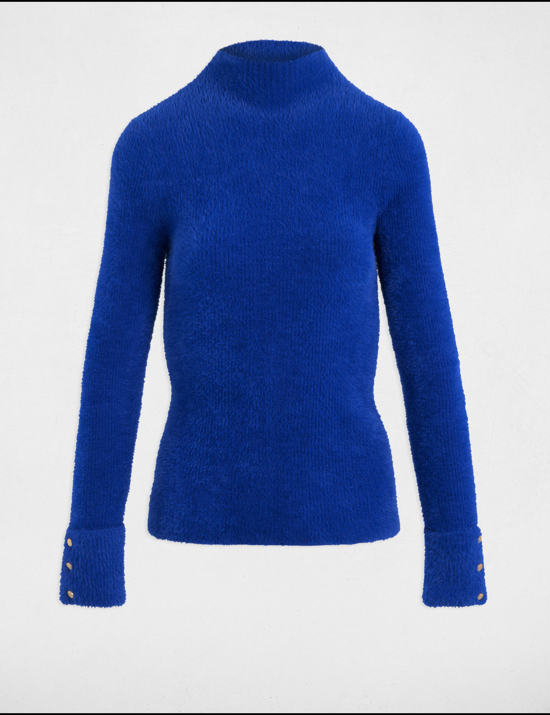 Pull manches longues maille duveteuse bleu femme