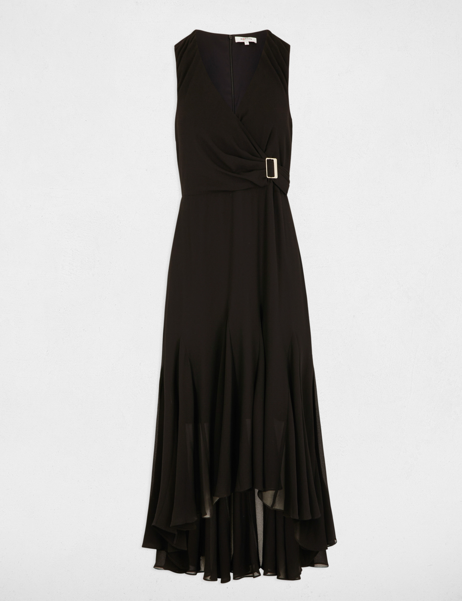 Robe midi droite fluide noir femme