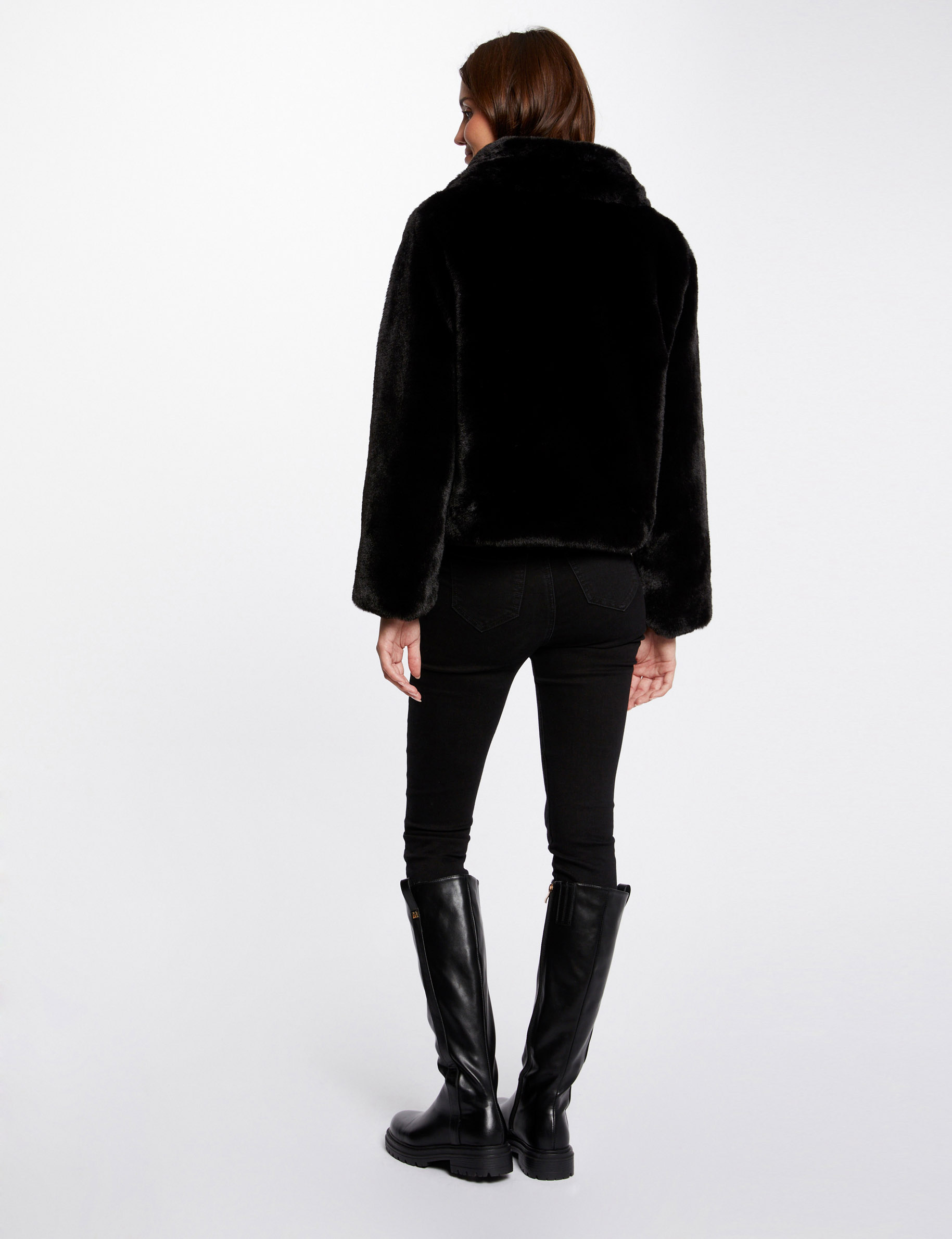 Manteau imitation fourrure noir femme