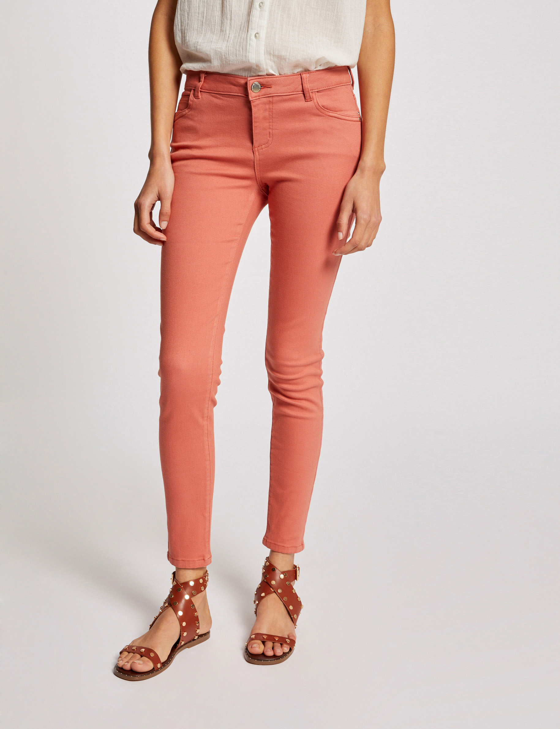 Niedrig geschnittene Skinny Jeans korallrot damen